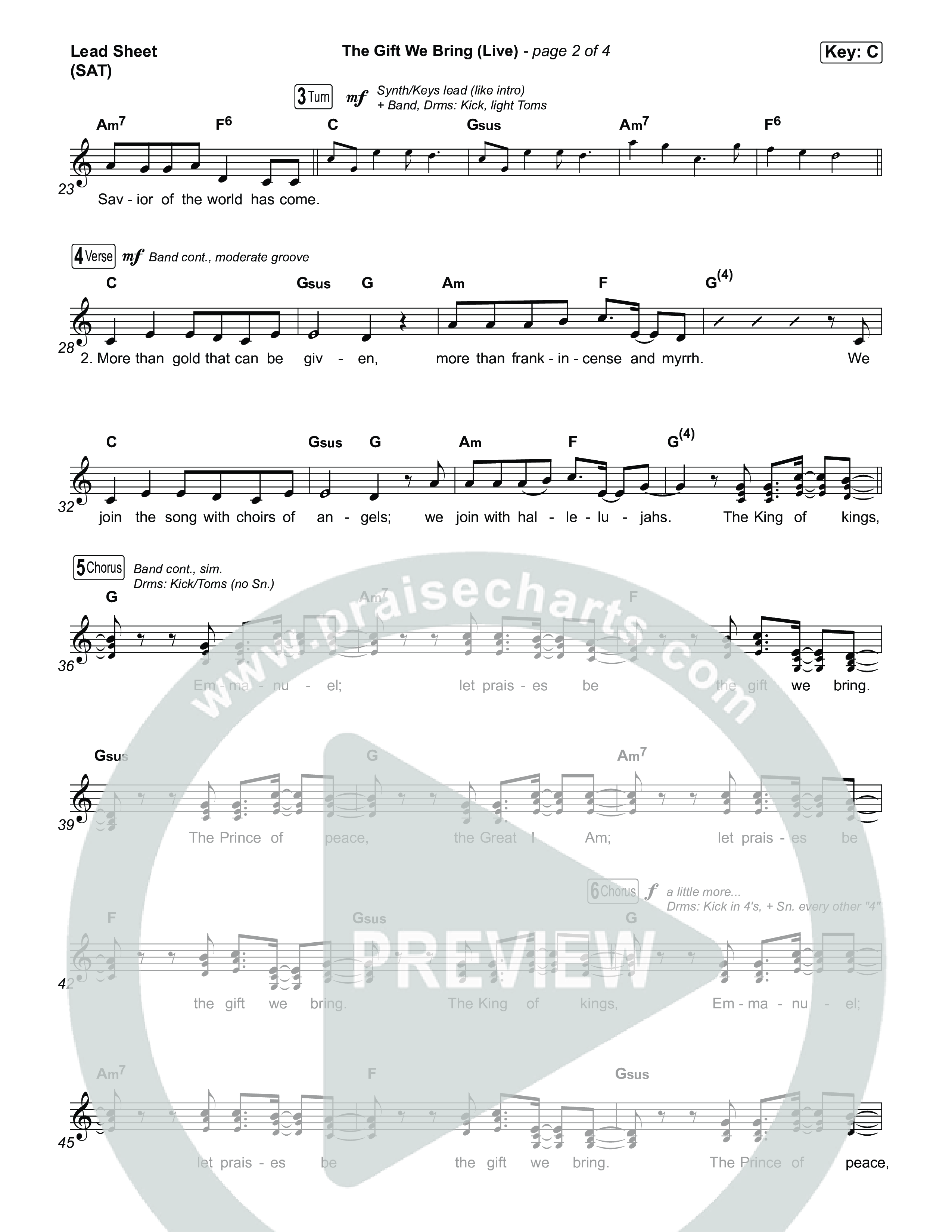 The Gift We Bring (Live) Lead Sheet (SAT) (The Belonging Co / Andrew Holt)