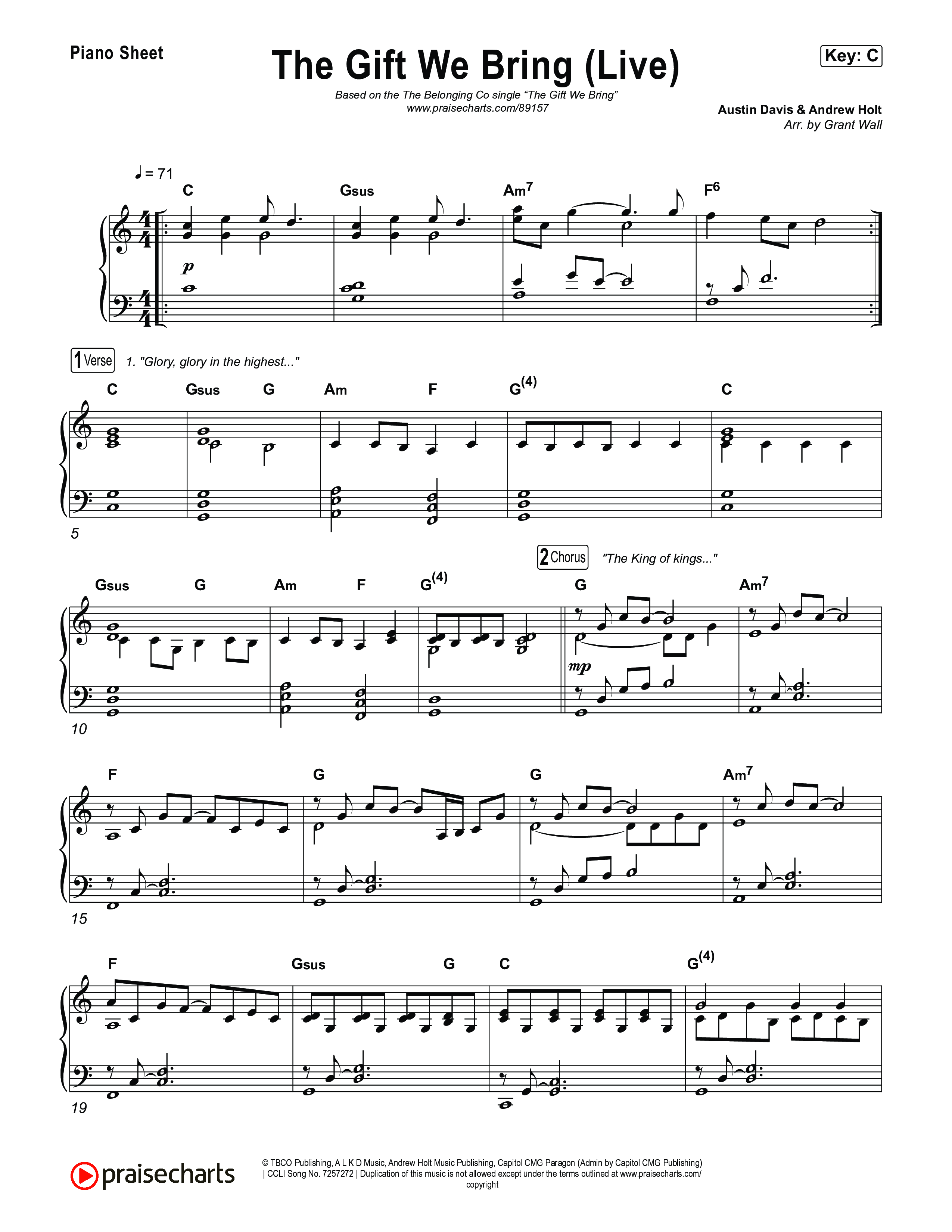 The Gift We Bring (Live) Piano Sheet (The Belonging Co / Andrew Holt)