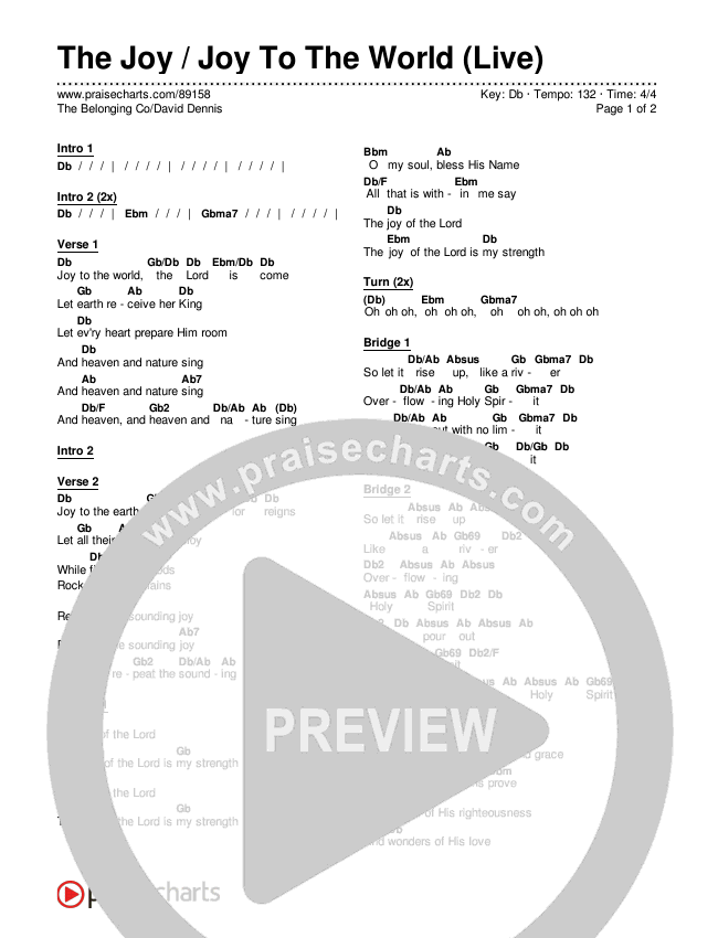 The Joy / Joy To The World (Live) Chords & Lyrics (The Belonging Co / David Dennis)