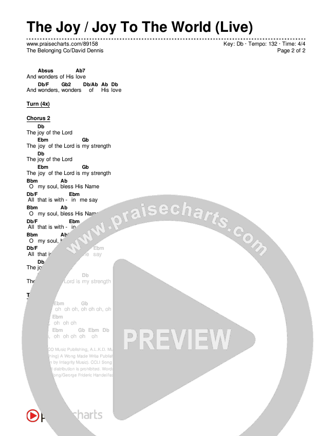The Joy / Joy To The World (Live) Chords & Lyrics (The Belonging Co / David Dennis)