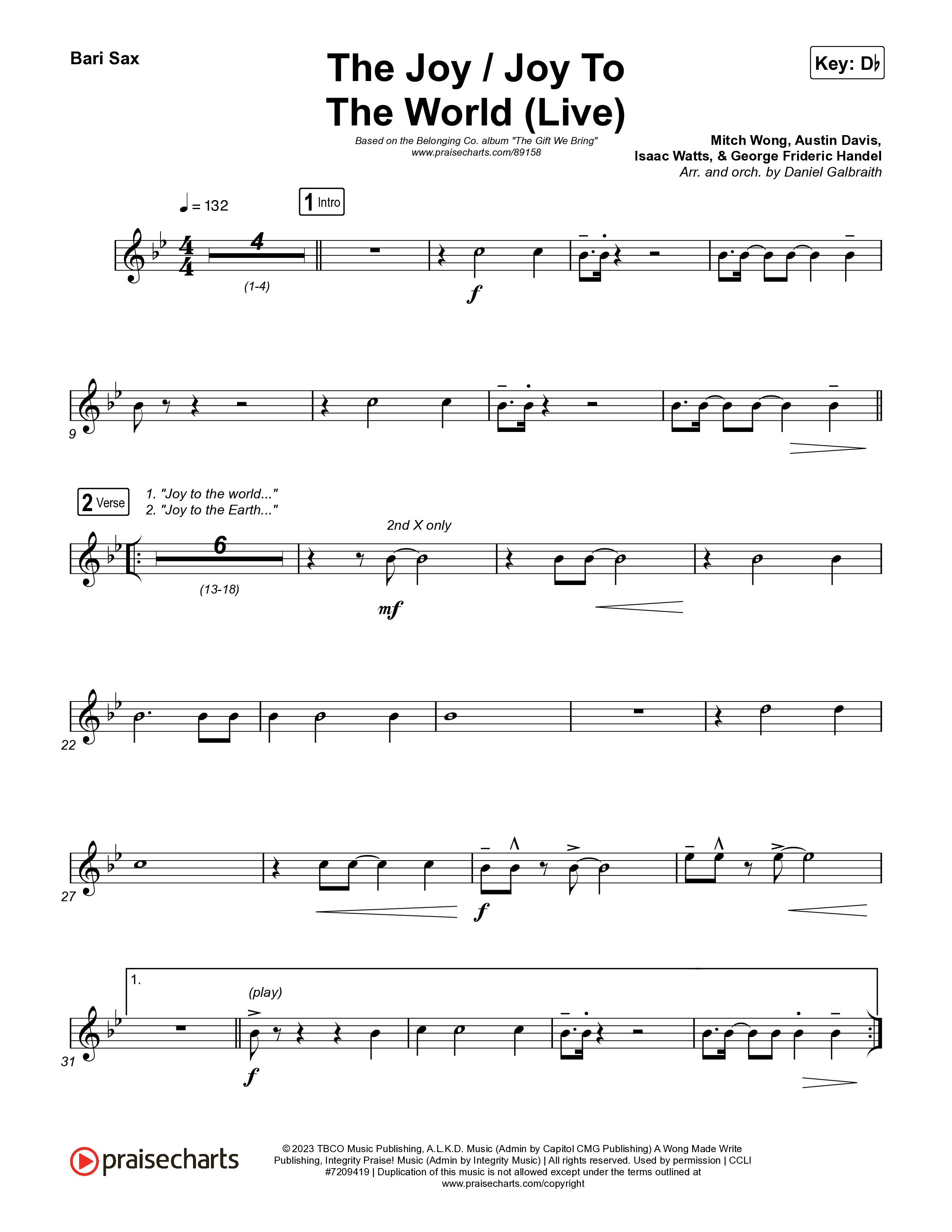 The Joy / Joy To The World (Live) Bari Sax (The Belonging Co / David Dennis)