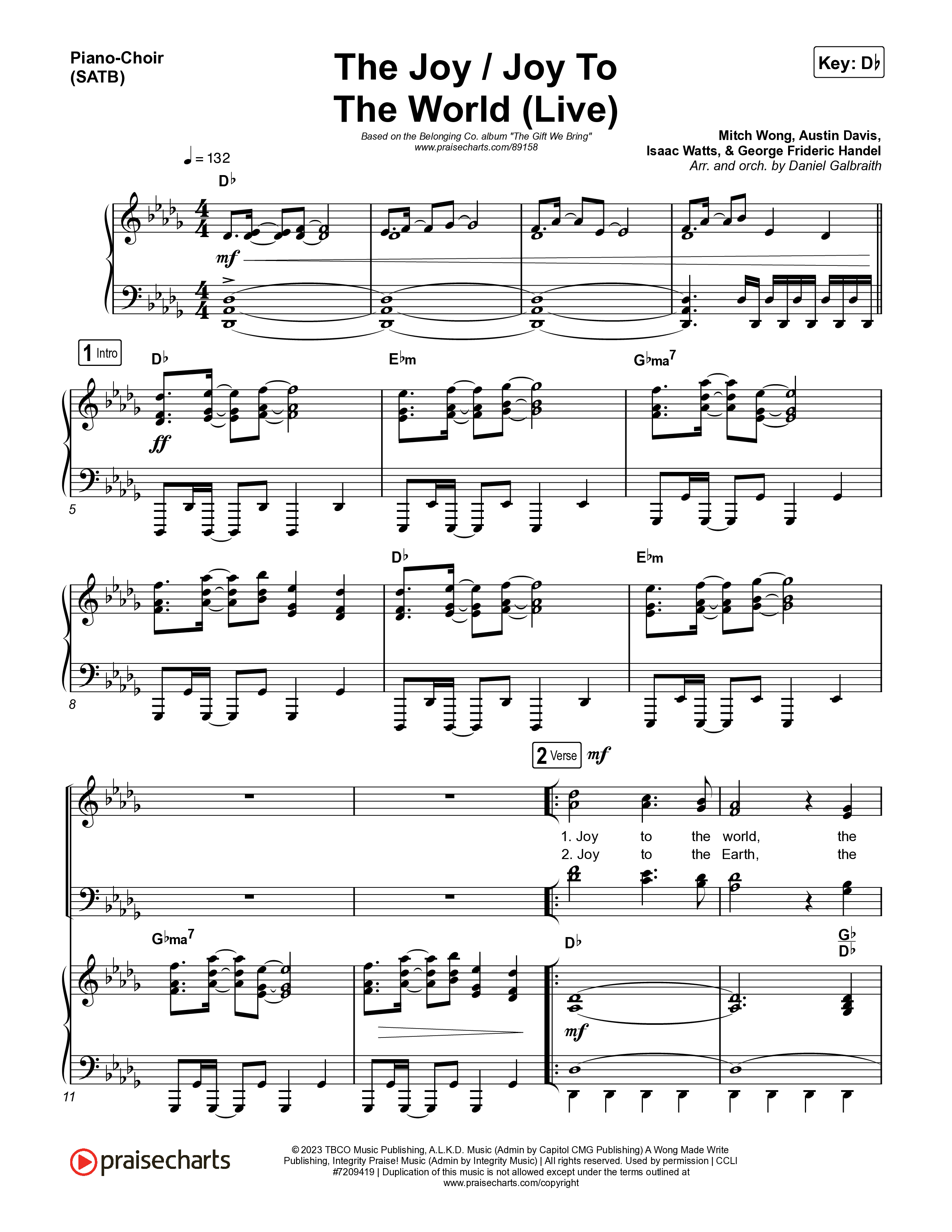 The Joy / Joy To The World (Live) Piano/Vocal Pack (The Belonging Co / David Dennis)