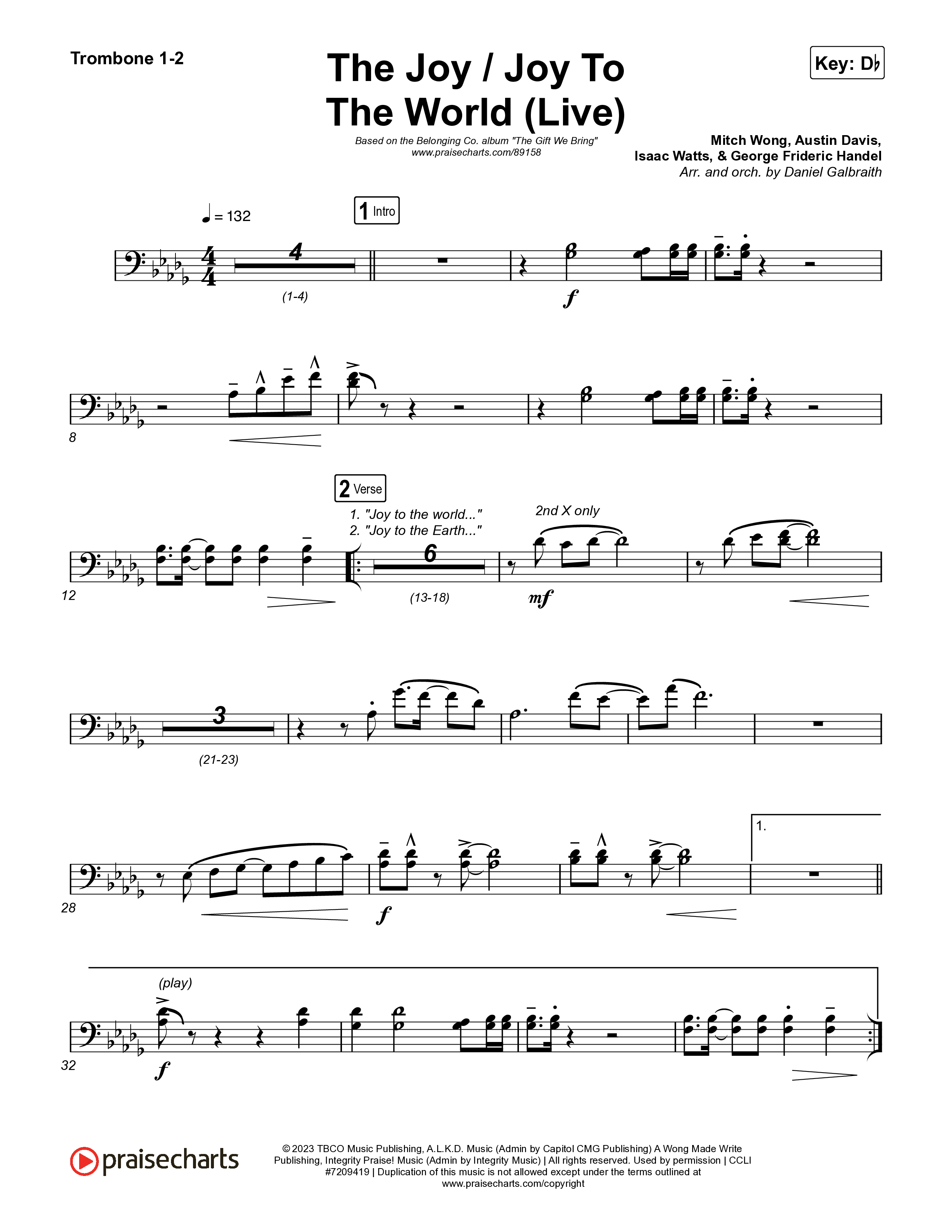 The Joy / Joy To The World (Live) Trombone 1/2 (The Belonging Co / David Dennis)