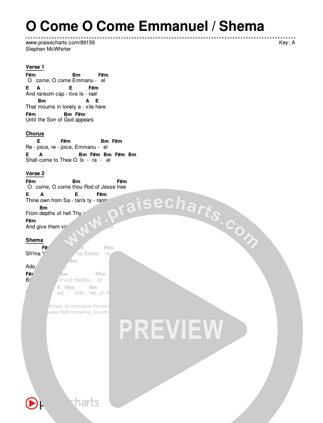 O Come O Come Emmanuel / Shema Chords & Lyrics (Stephen McWhirter)