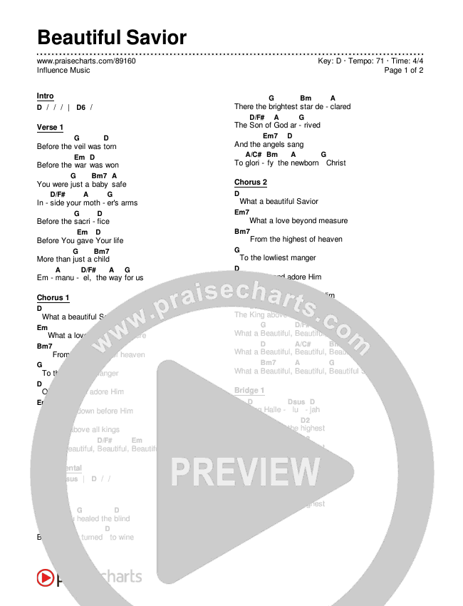 Beautiful Savior Chords & Lyrics (Influence Music)