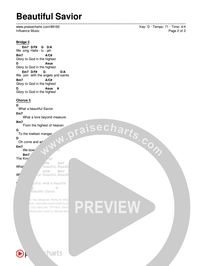 Beautiful Savior Chords & Lyrics (Influence Music)