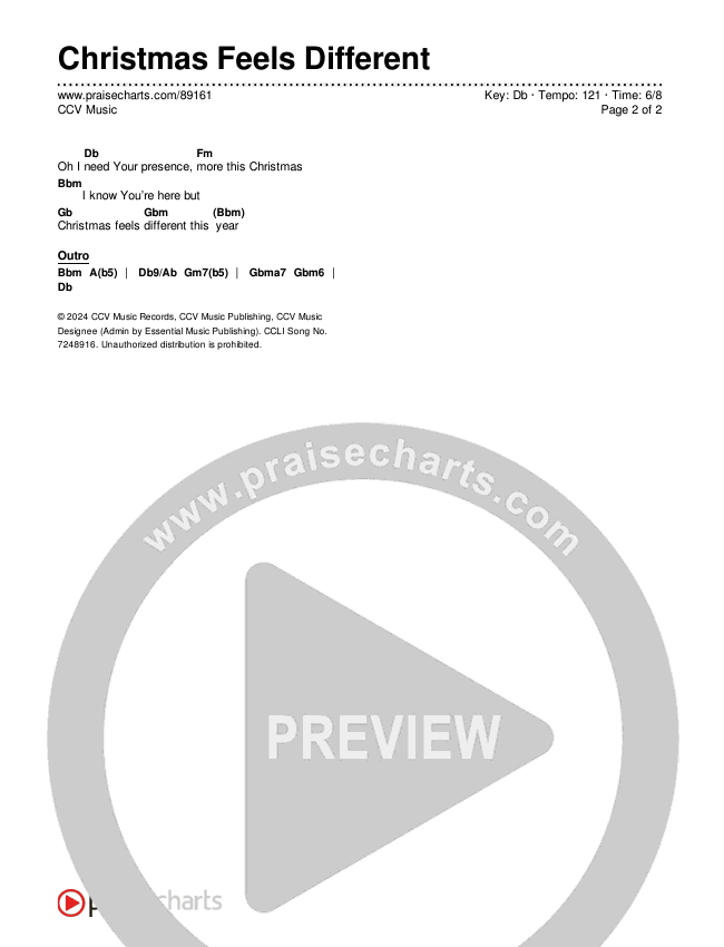 Christmas Feels Different Chords & Lyrics (CCV Music)