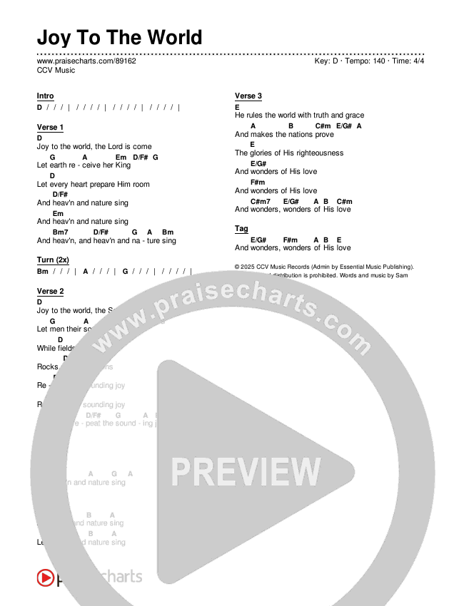 Joy To The World Chords & Lyrics (CCV Music)