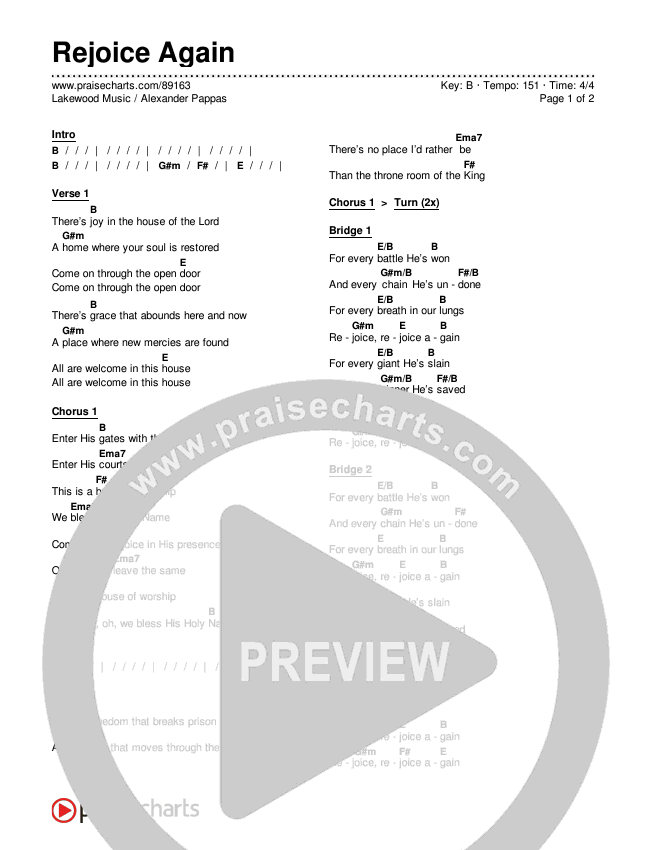 Rejoice Again Chords & Lyrics (Lakewood Music / Alexander Pappas)