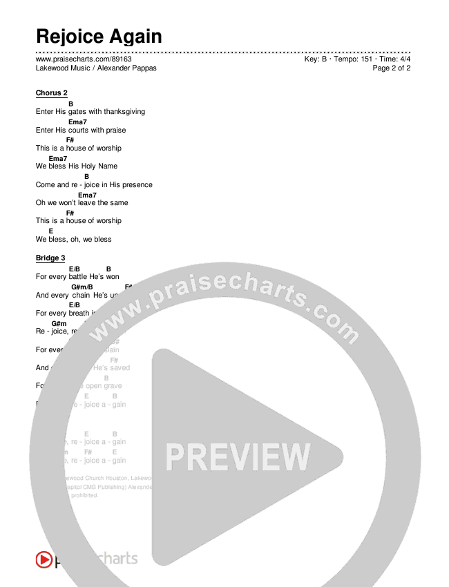 Rejoice Again Chords & Lyrics (Lakewood Music / Alexander Pappas)