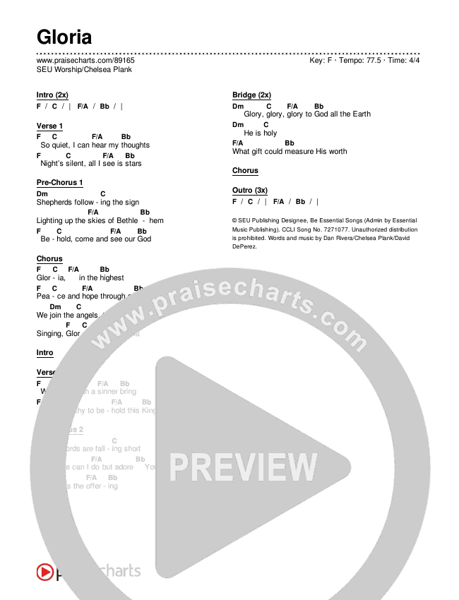 Gloria Chords & Lyrics (SEU Worship / Chelsea Plank)