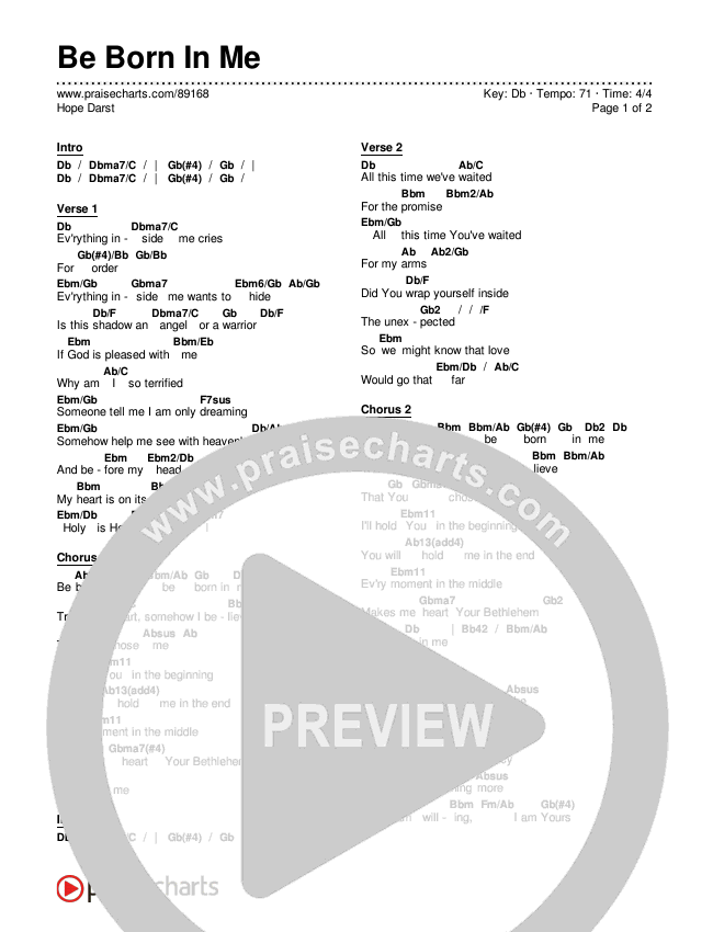 Be Born In Me Chords & Lyrics (Hope Darst)