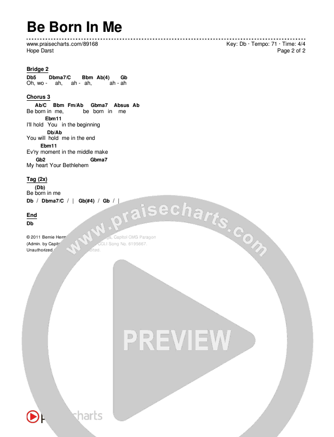 Be Born In Me Chords & Lyrics (Hope Darst)