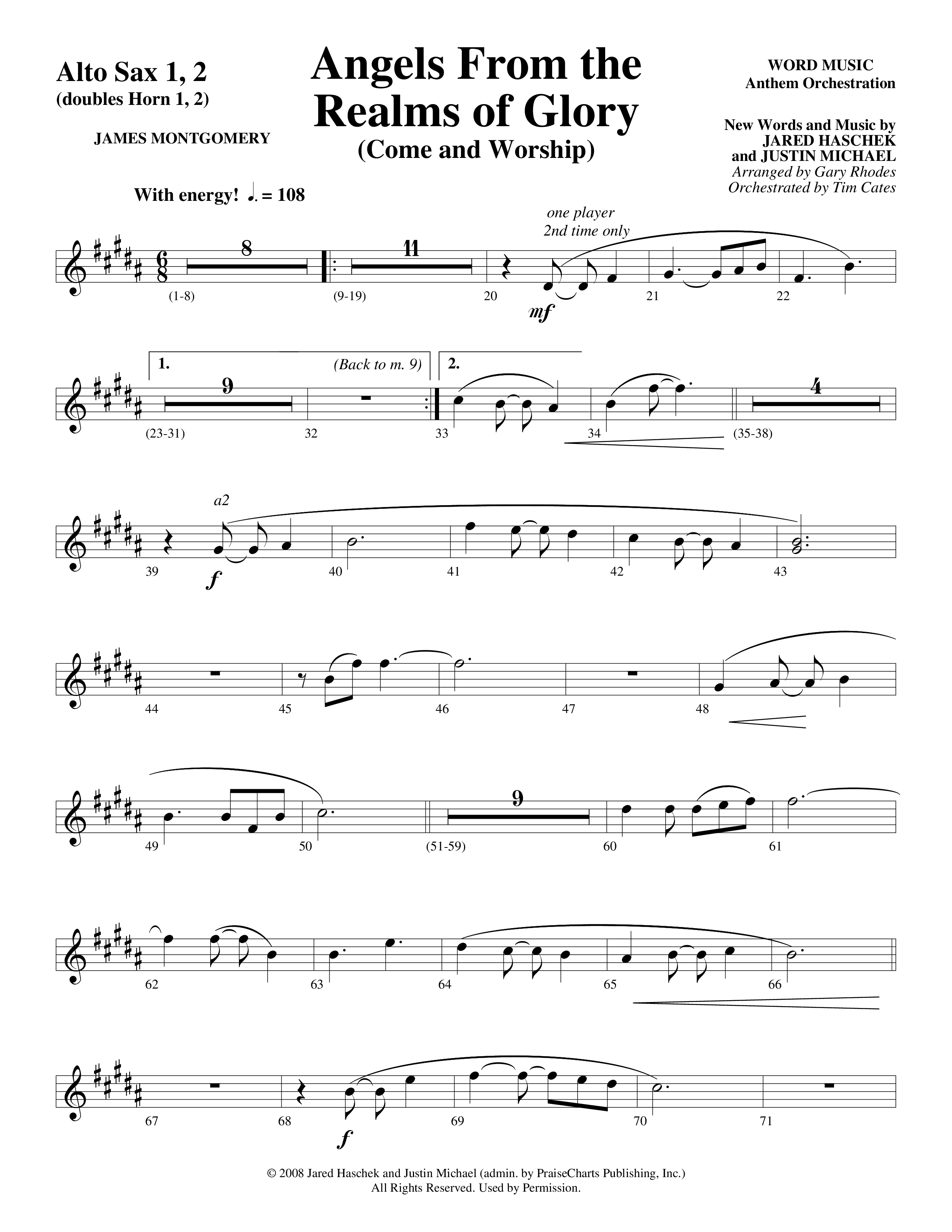 Angels From The Realms Of Glory (Come And Worship) Alto Sax 1/2 (Word Music Choral / Arr. Gary Rhodes / Orch. Tim Cates)