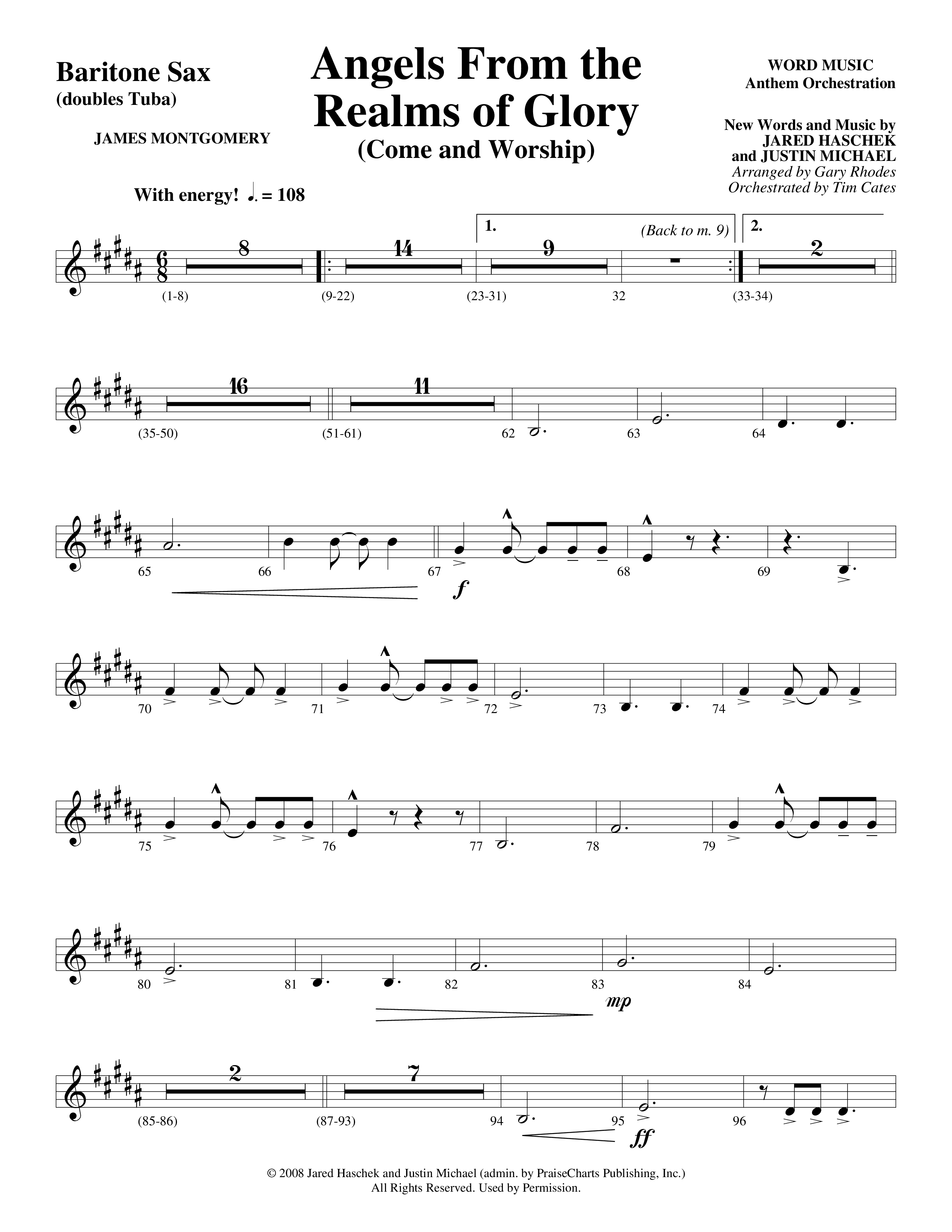 Angels From The Realms Of Glory (Come And Worship) Bari Sax (Word Music Choral / Arr. Gary Rhodes / Orch. Tim Cates)