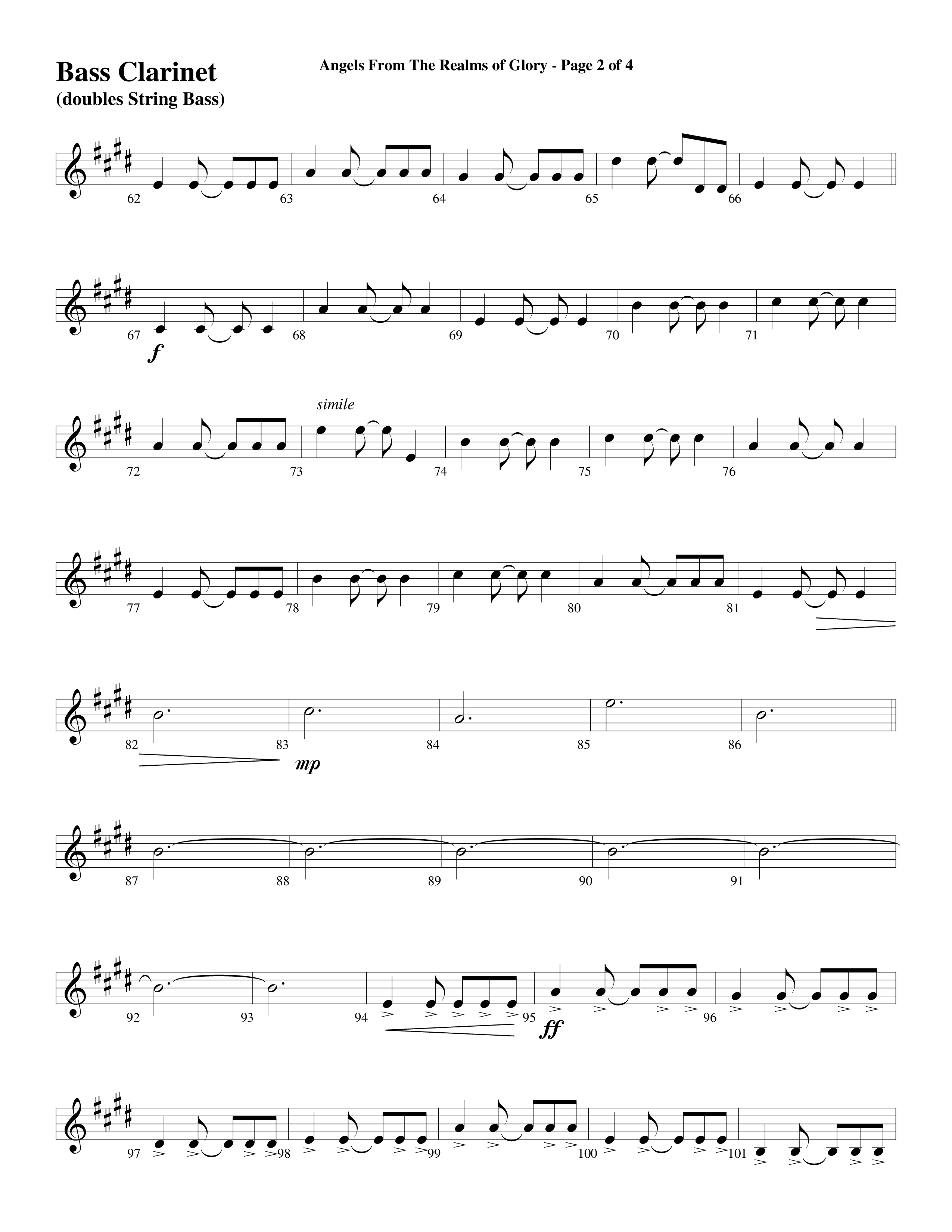 Angels From The Realms Of Glory (Come And Worship) Bass Clarinet (Word Music Choral / Arr. Gary Rhodes / Orch. Tim Cates)