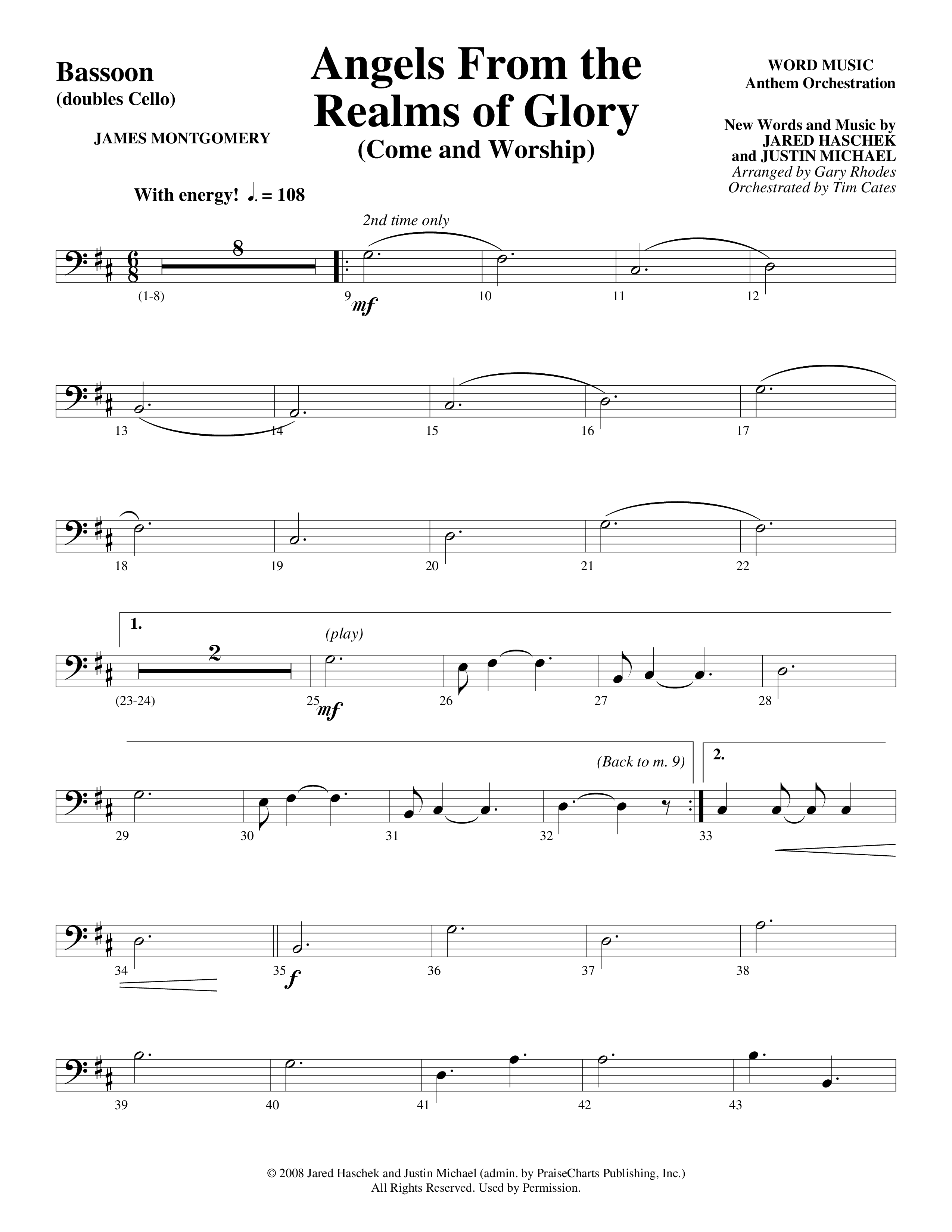 Angels From The Realms Of Glory (Come And Worship) Bassoon (Word Music Choral / Arr. Gary Rhodes / Orch. Tim Cates)
