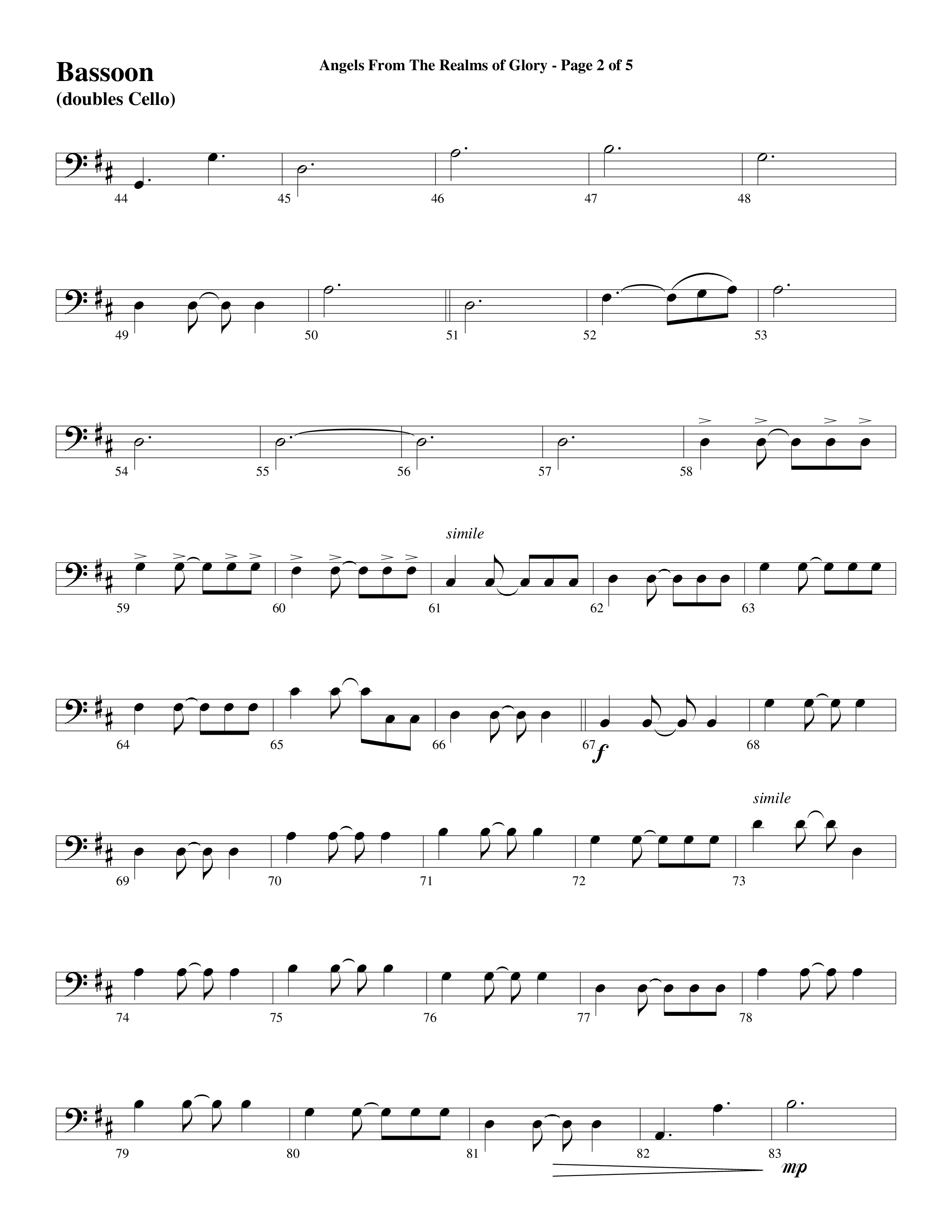 Angels From The Realms Of Glory (Come And Worship) Bassoon (Word Music Choral / Arr. Gary Rhodes / Orch. Tim Cates)