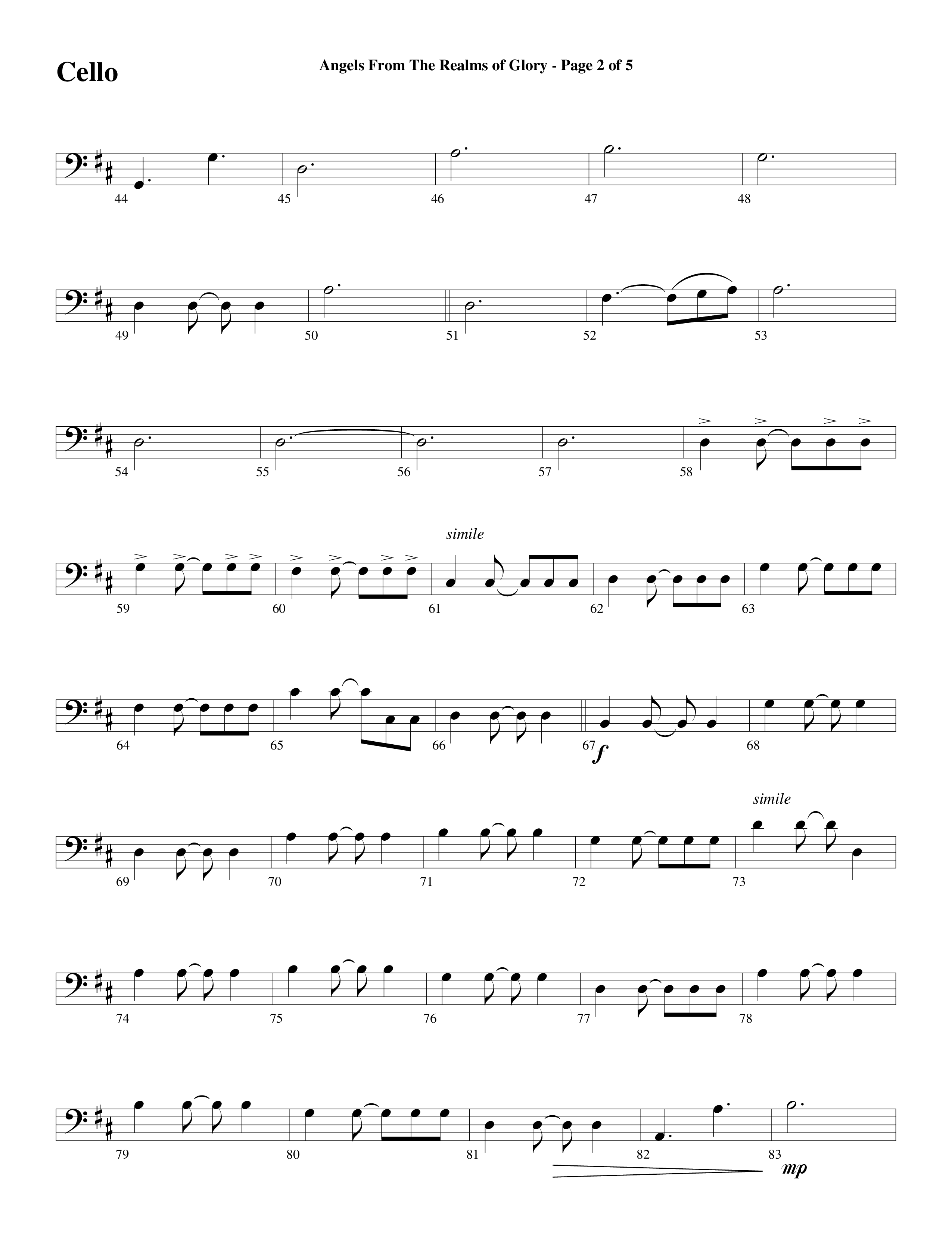 Angels From The Realms Of Glory (Come And Worship) Cello (Word Music Choral / Arr. Gary Rhodes / Orch. Tim Cates)