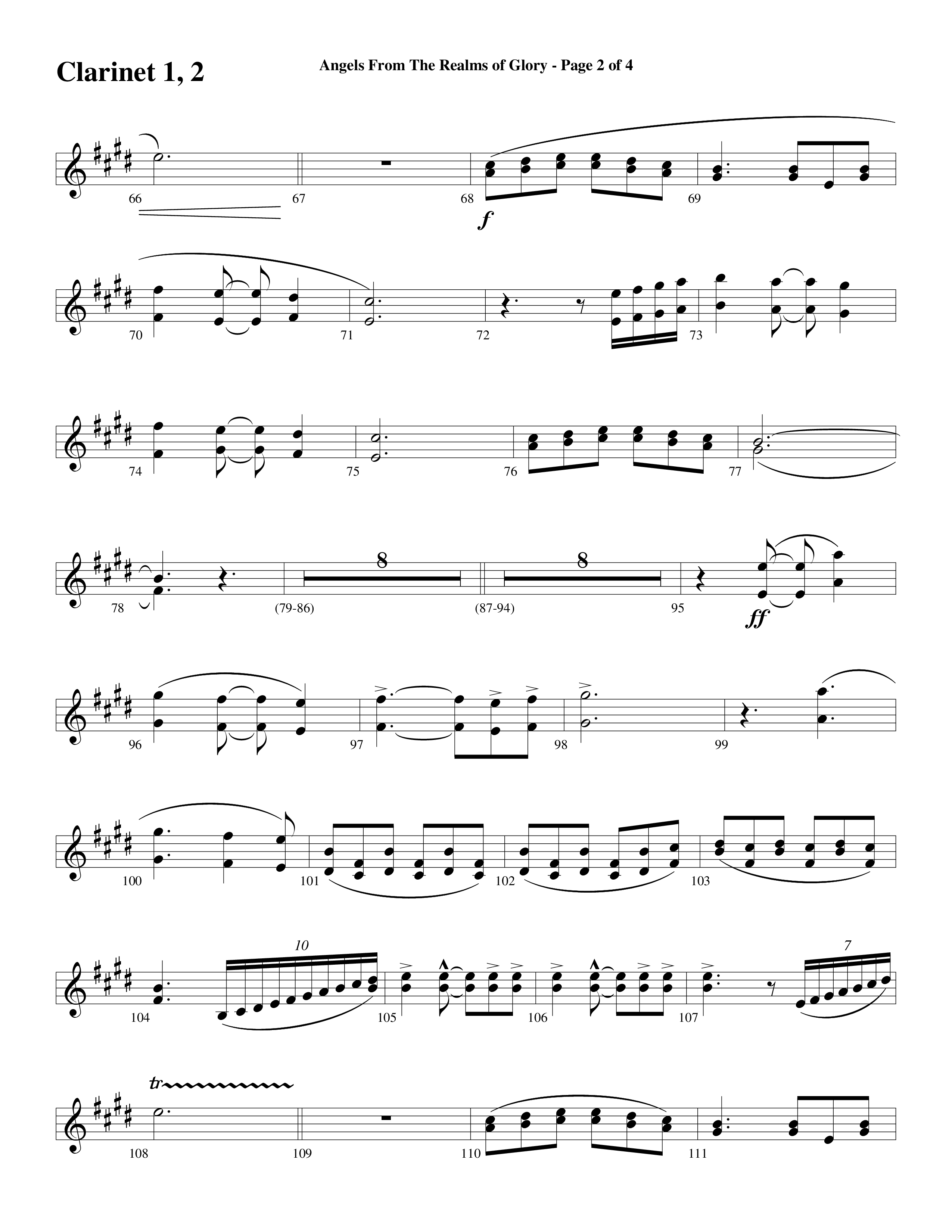 Angels From The Realms Of Glory (Come And Worship) Clarinet 1/2 (Word Music Choral / Arr. Gary Rhodes / Orch. Tim Cates)