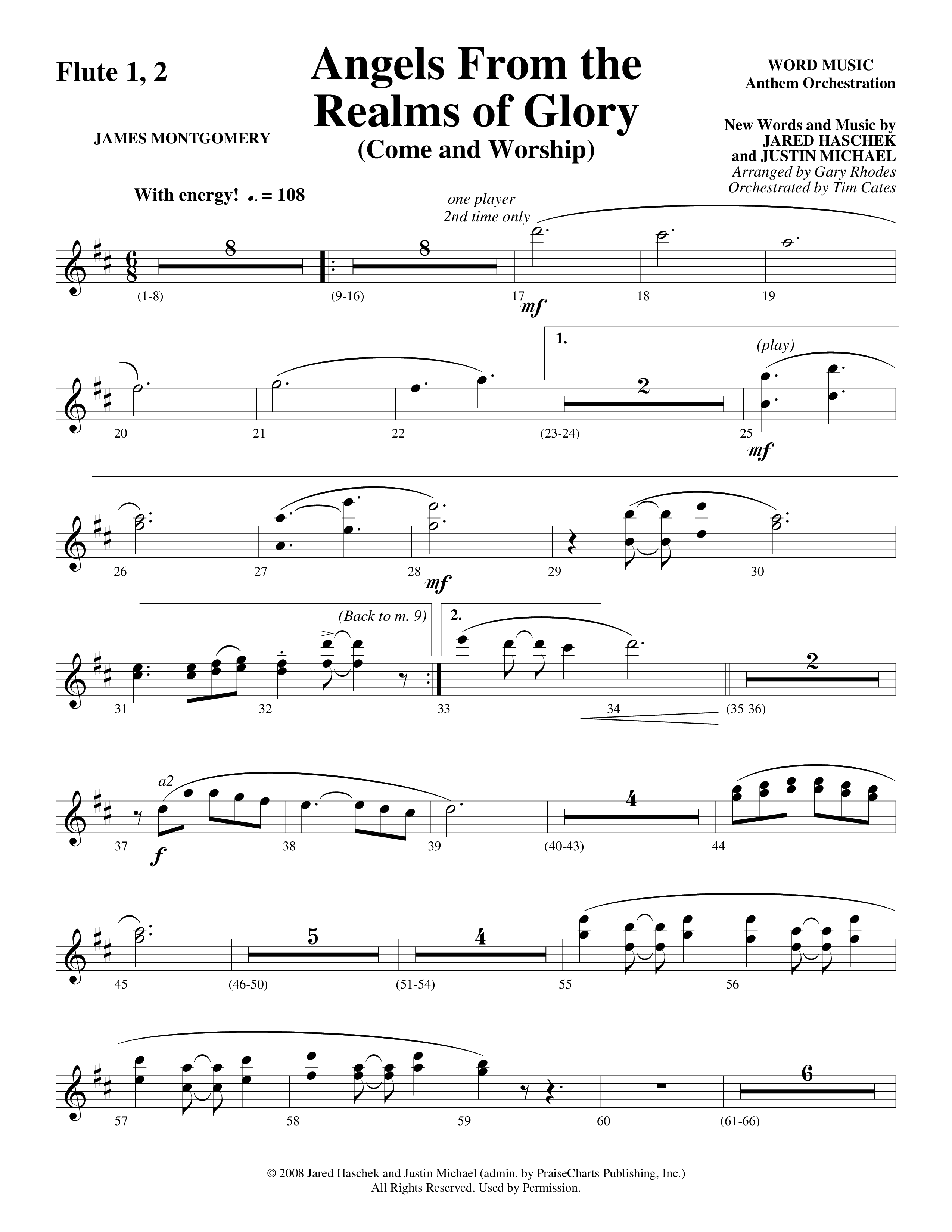 Angels From The Realms Of Glory (Come And Worship) Flute 1/2 (Word Music Choral / Arr. Gary Rhodes / Orch. Tim Cates)