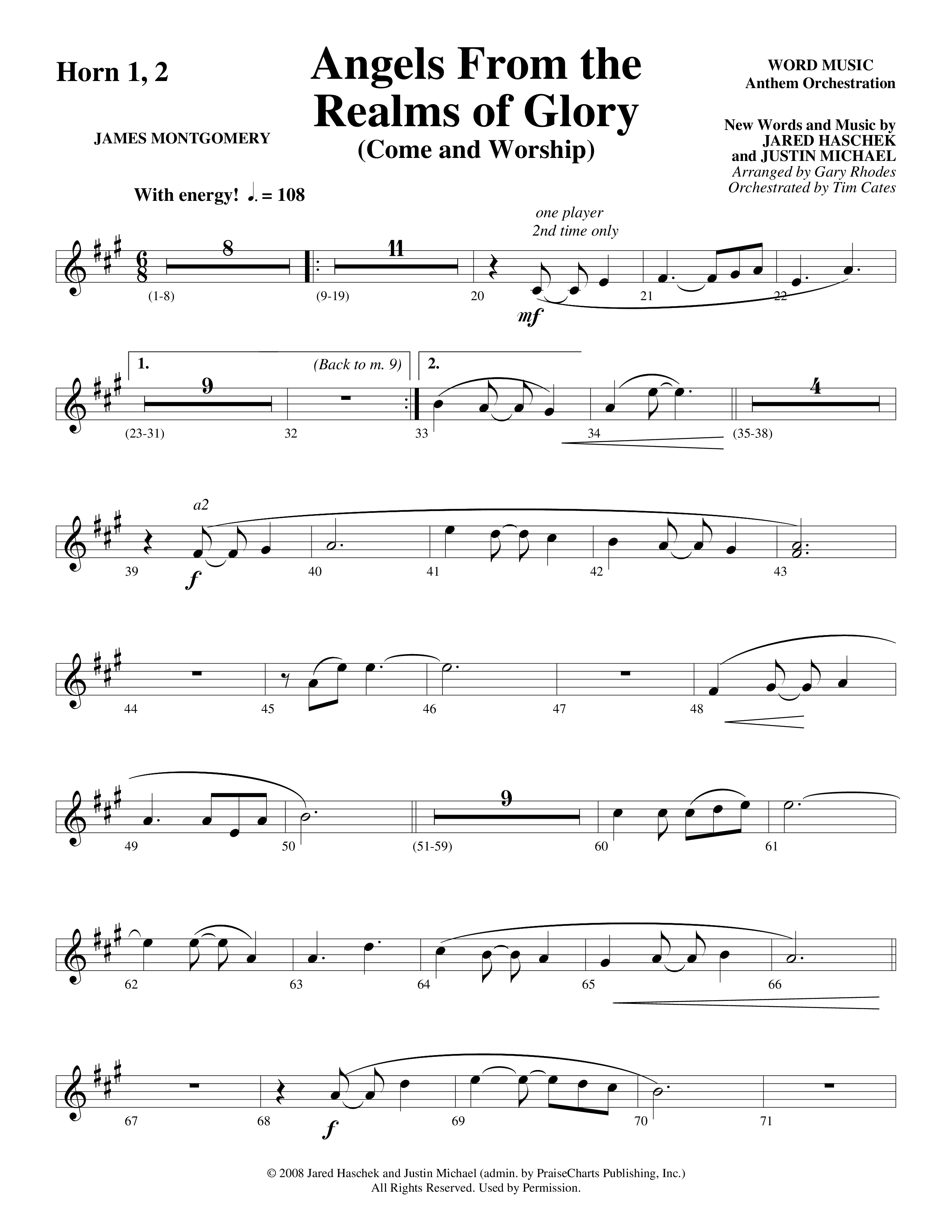 Angels From The Realms Of Glory (Come And Worship) French Horn 1/2 (Word Music Choral / Arr. Gary Rhodes / Orch. Tim Cates)