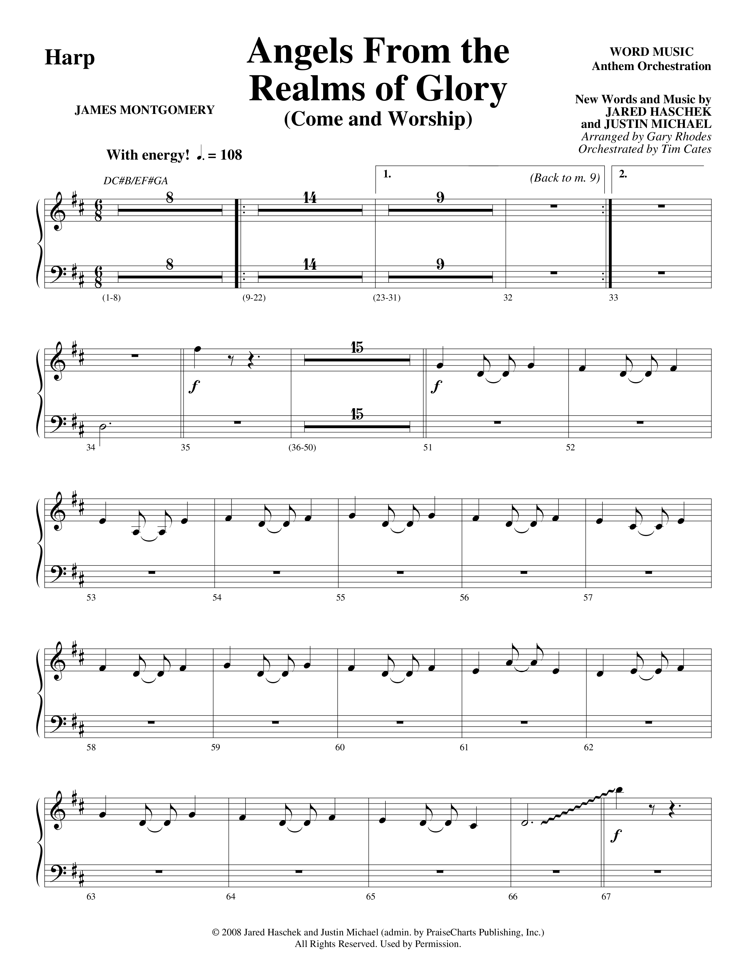 Angels From The Realms Of Glory (Come And Worship) Harp (Word Music Choral / Arr. Gary Rhodes / Orch. Tim Cates)