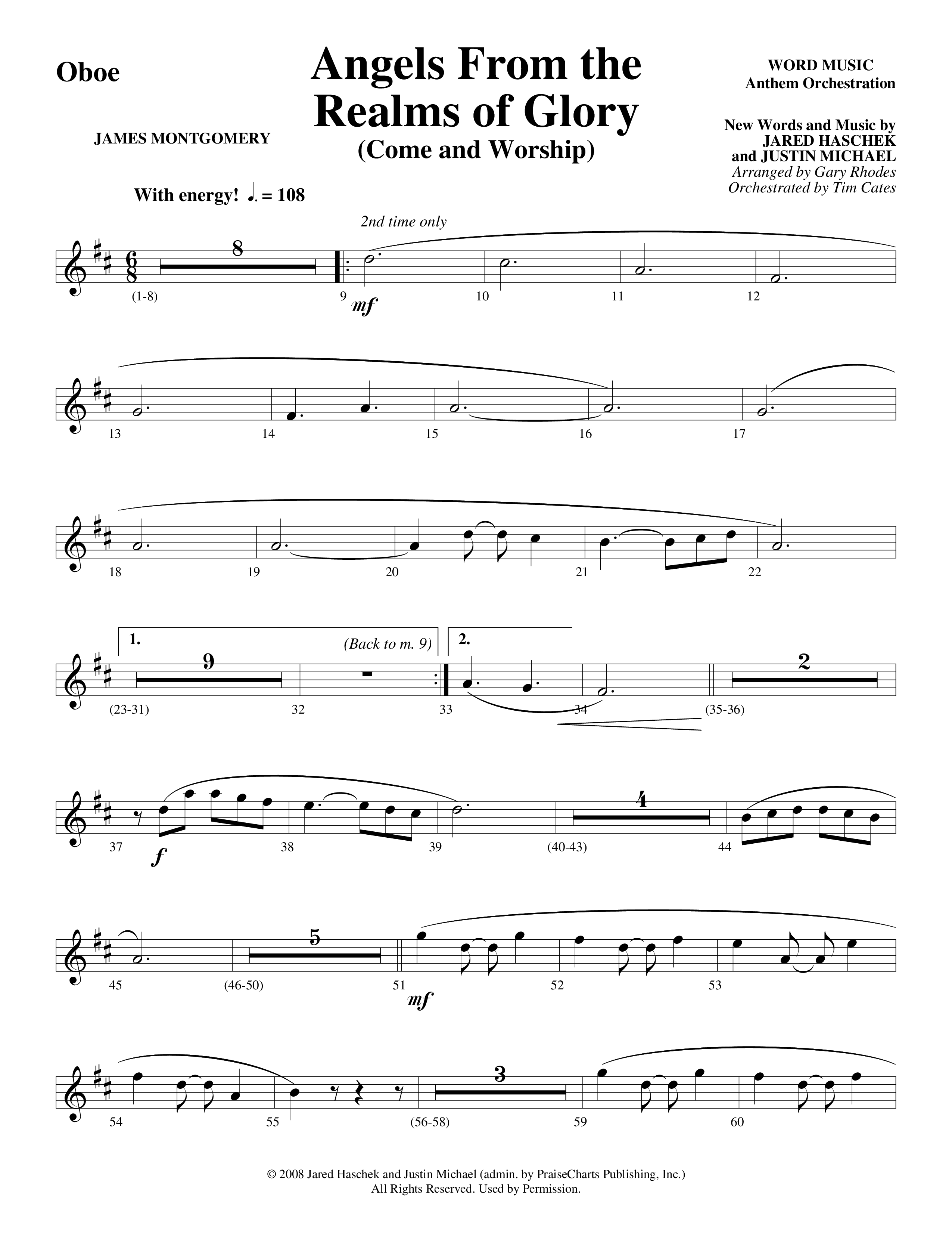 Angels From The Realms Of Glory (Come And Worship) Oboe (Word Music Choral / Arr. Gary Rhodes / Orch. Tim Cates)
