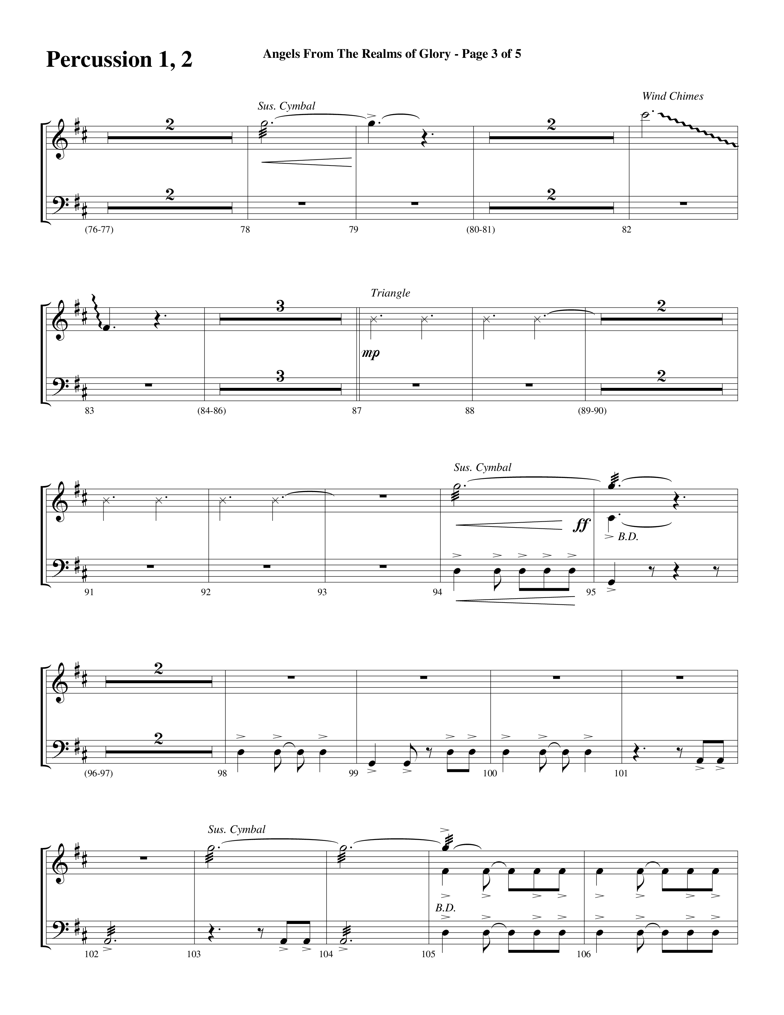 Angels From The Realms Of Glory (Come And Worship) Percussion 1/2 (Word Music Choral / Arr. Gary Rhodes / Orch. Tim Cates)