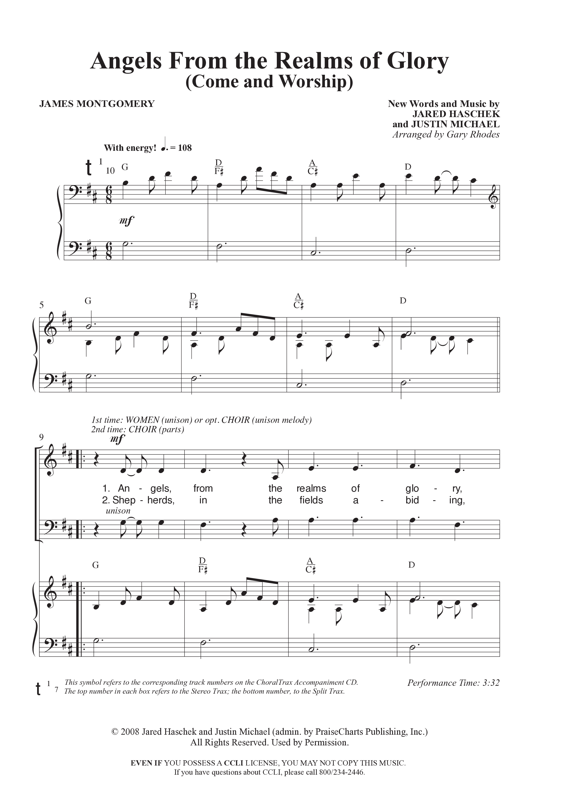 Angels From The Realms Of Glory (Come And Worship) Anthem (SATB/Piano) (Word Music Choral / Arr. Gary Rhodes / Orch. Tim Cates)
