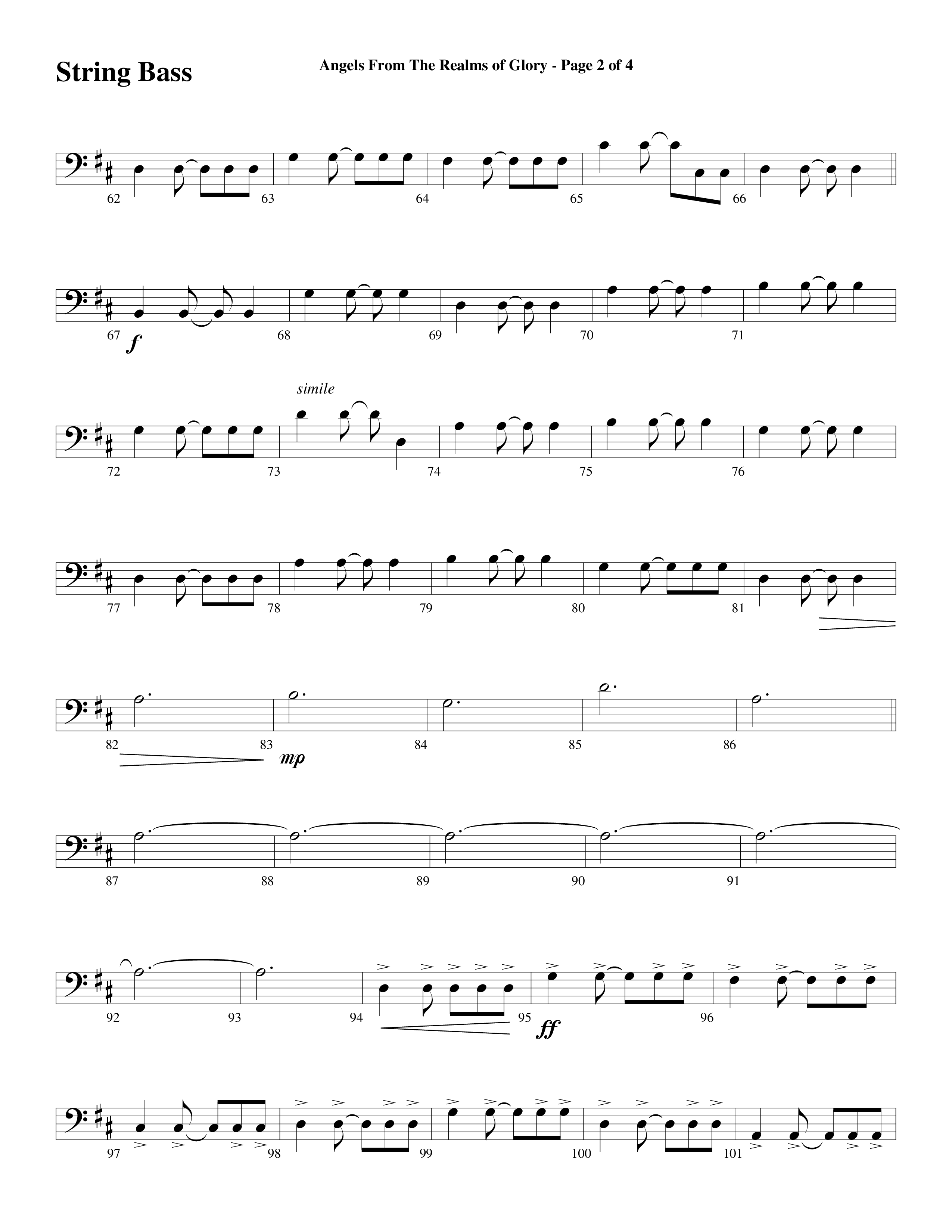 Angels From The Realms Of Glory (Come And Worship) String Bass (Word Music Choral / Arr. Gary Rhodes / Orch. Tim Cates)