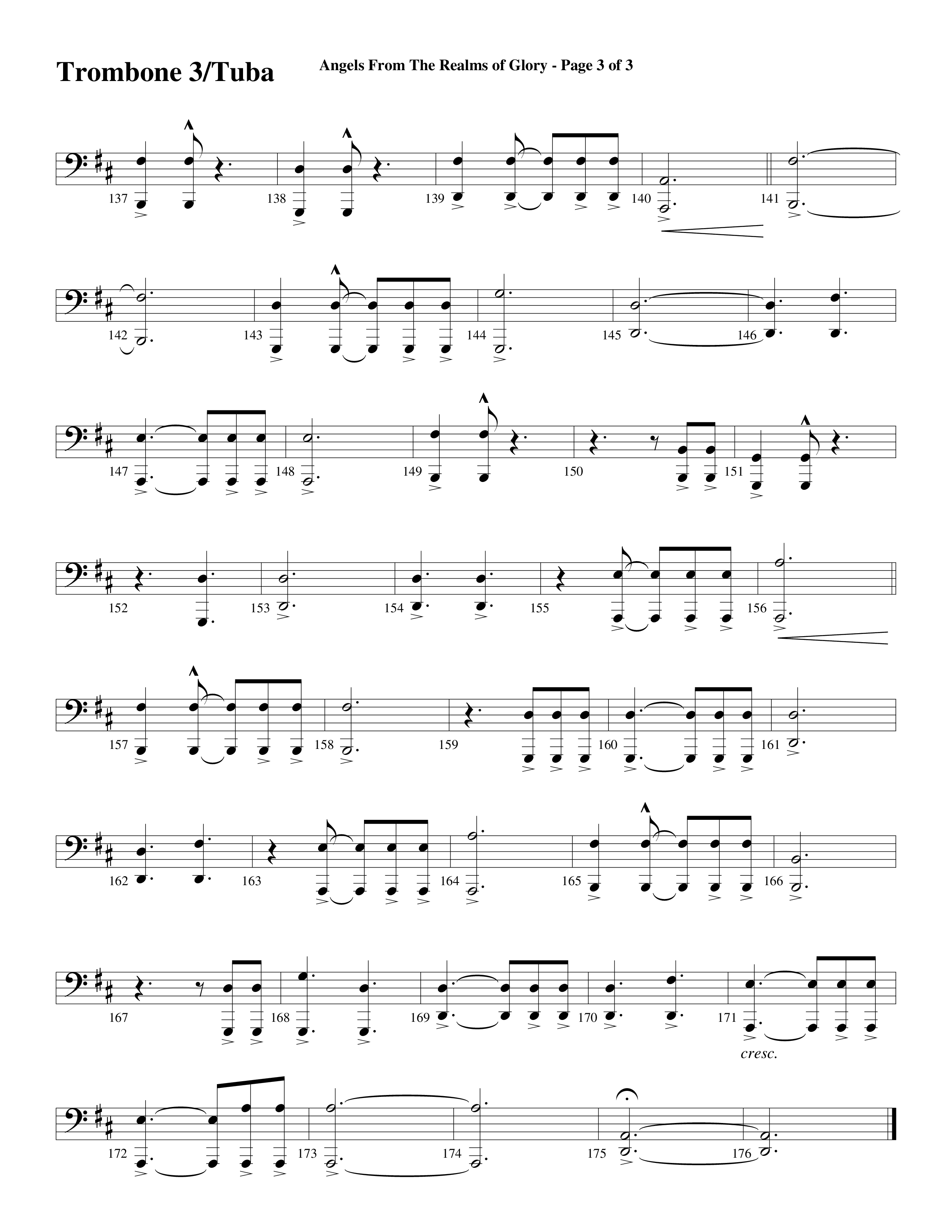 Angels From The Realms Of Glory (Come And Worship) Trombone 3/Tuba (Word Music Choral / Arr. Gary Rhodes / Orch. Tim Cates)