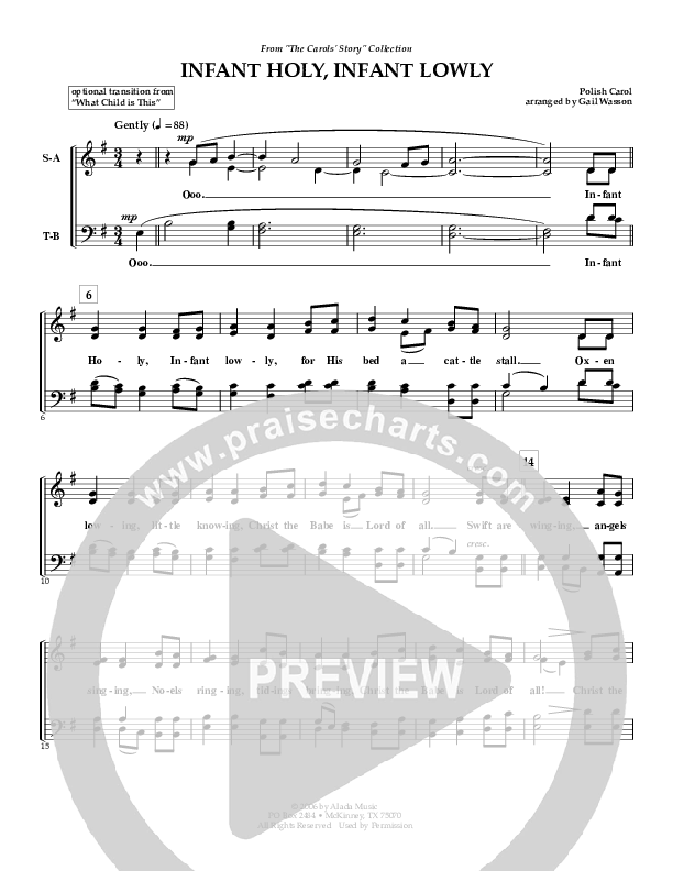 Infant Holy Infant Lowly Choir Sheet (SATB) (Irving Bible Church Vox Humana Choir / Gail Wasson)