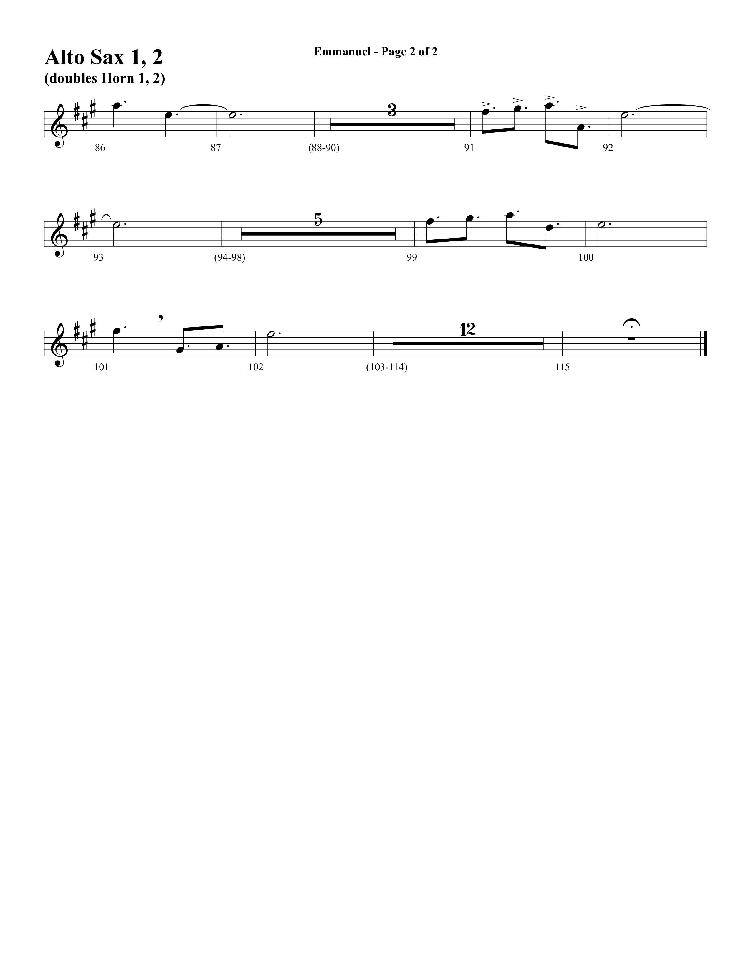 Emmanuel (Hallowed Manger Ground) (Choral Anthem SATB) Alto Sax 1/2 (Word Music Choral / Arr. Dave Williamson)