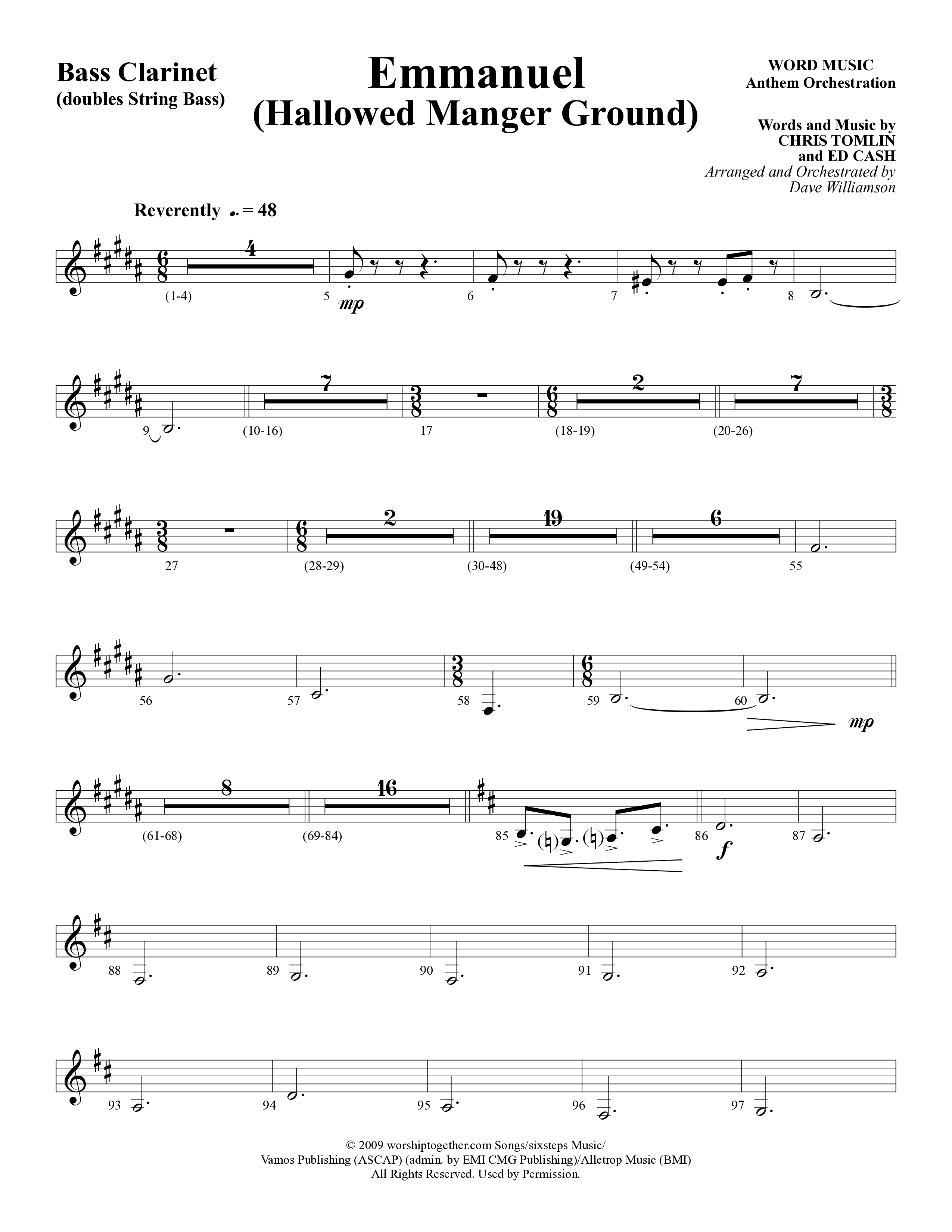 Emmanuel (Hallowed Manger Ground) (Choral Anthem SATB) Bass Clarinet (Word Music Choral / Arr. Dave Williamson)