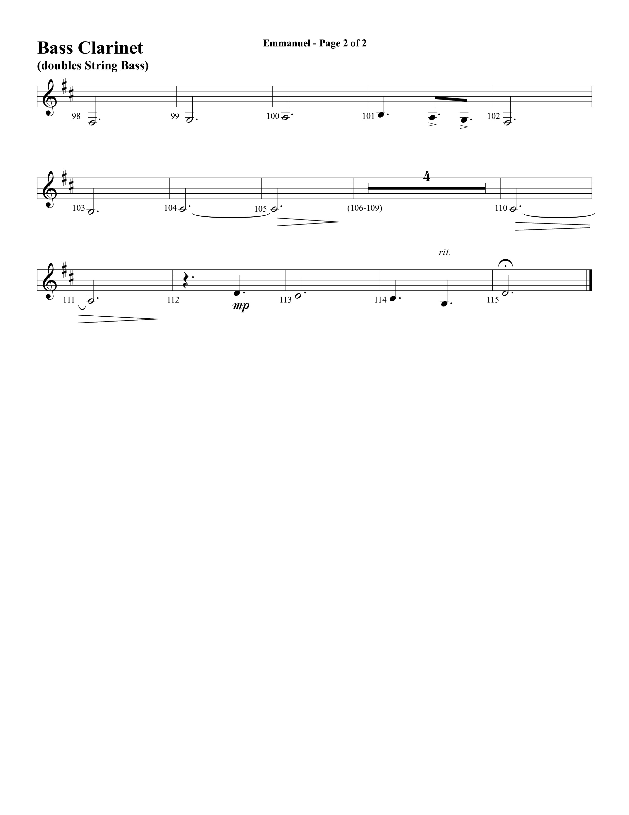 Emmanuel (Hallowed Manger Ground) (Choral Anthem SATB) Bass Clarinet (Word Music Choral / Arr. Dave Williamson)