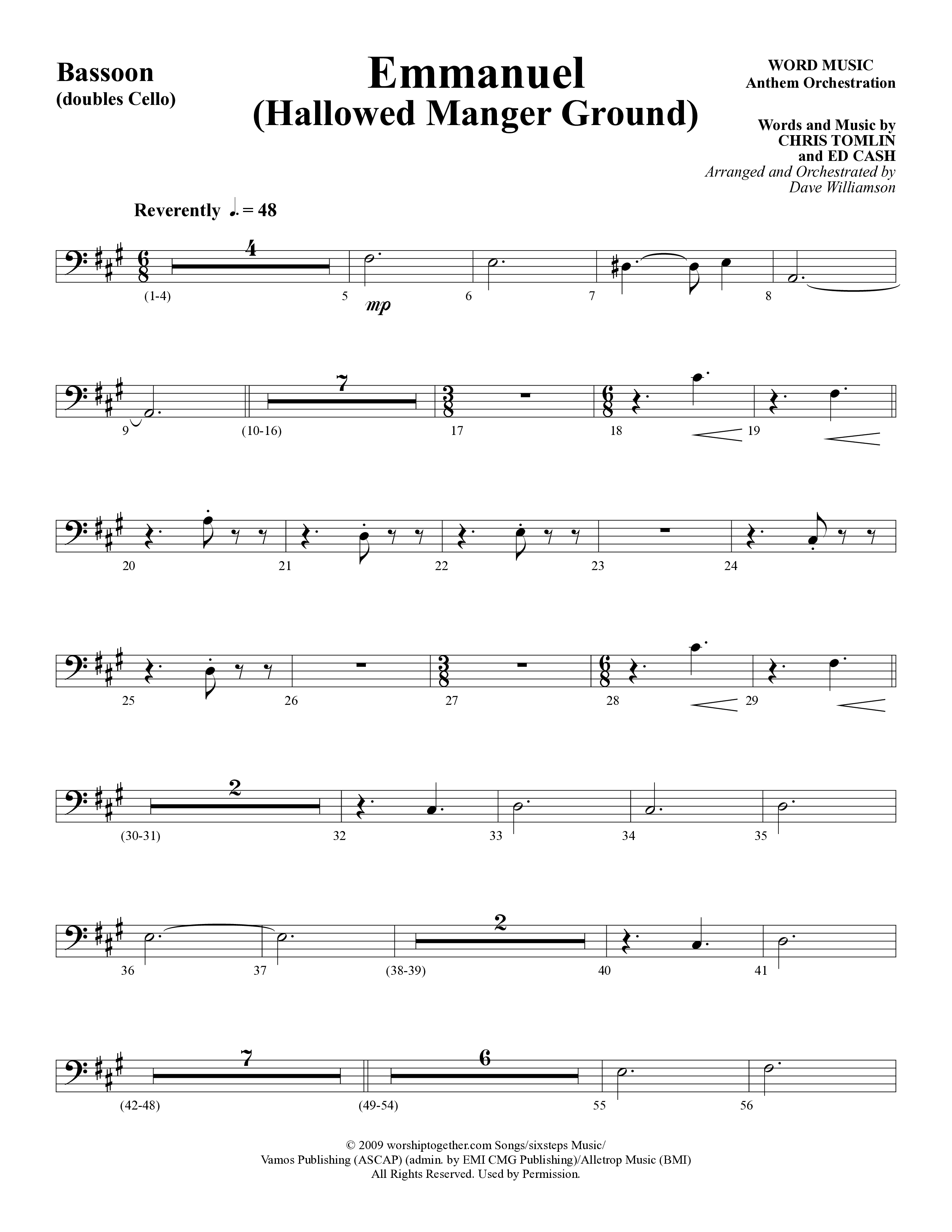 Emmanuel (Hallowed Manger Ground) (Choral Anthem SATB) Bassoon (Word Music Choral / Arr. Dave Williamson)
