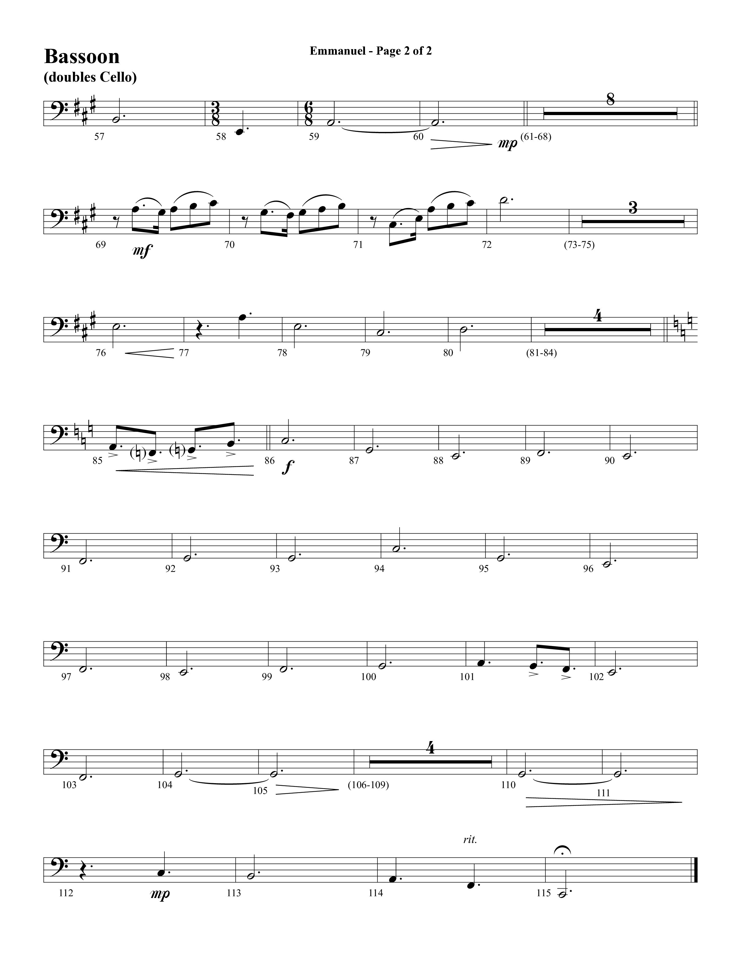 Emmanuel (Hallowed Manger Ground) (Choral Anthem SATB) Bassoon (Word Music Choral / Arr. Dave Williamson)