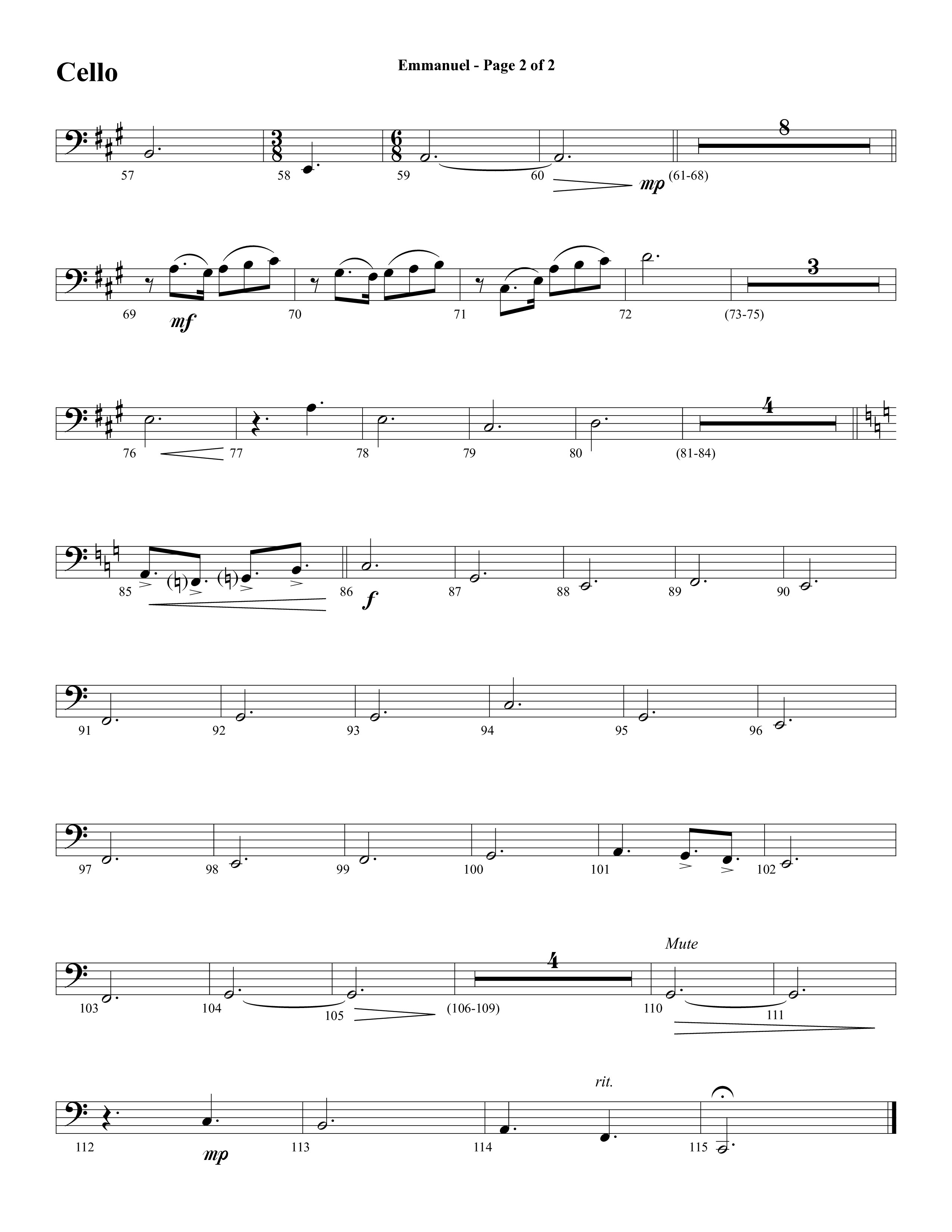 Emmanuel (Hallowed Manger Ground) (Choral Anthem SATB) Cello (Word Music Choral / Arr. Dave Williamson)