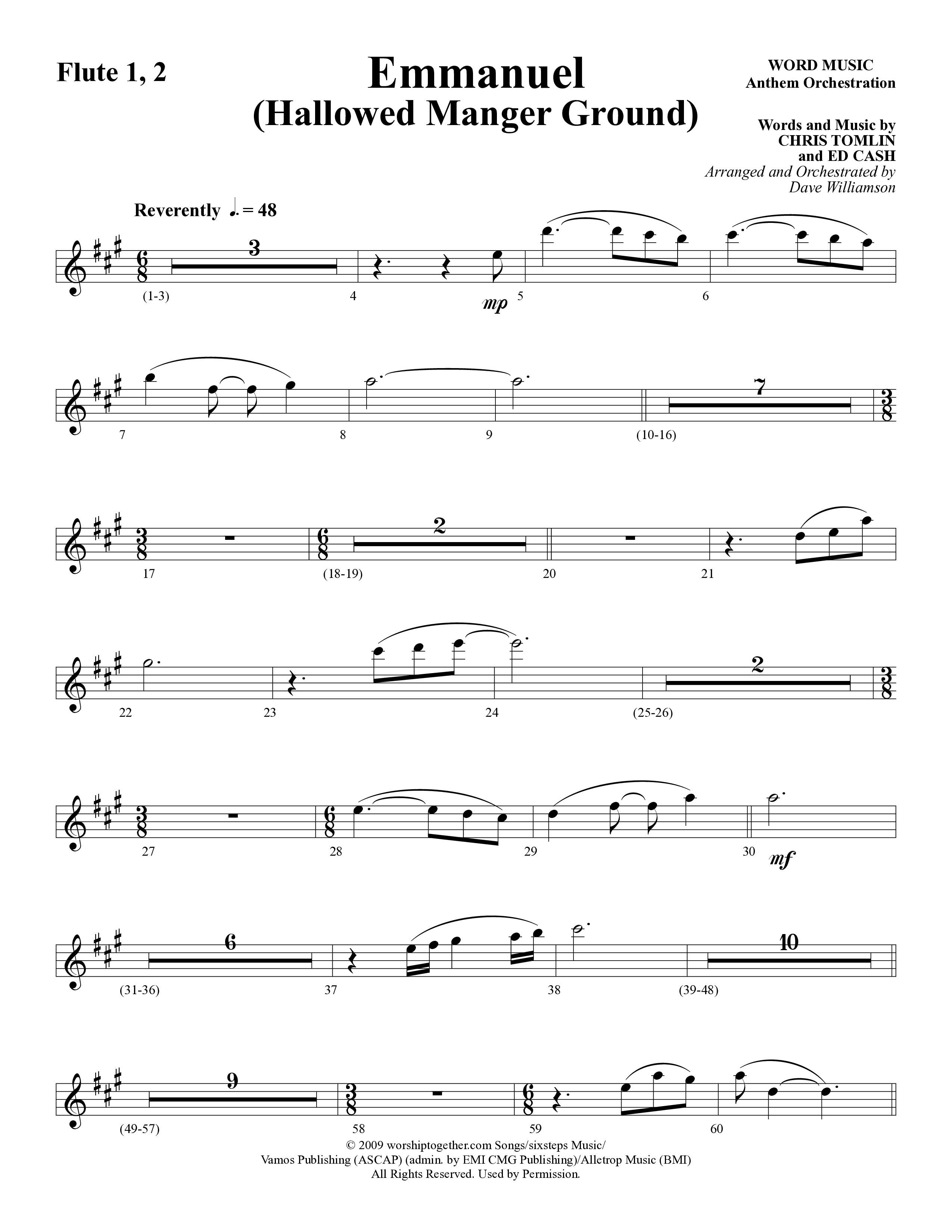 Emmanuel (Hallowed Manger Ground) (Choral Anthem SATB) Flute 1/2 (Word Music Choral / Arr. Dave Williamson)