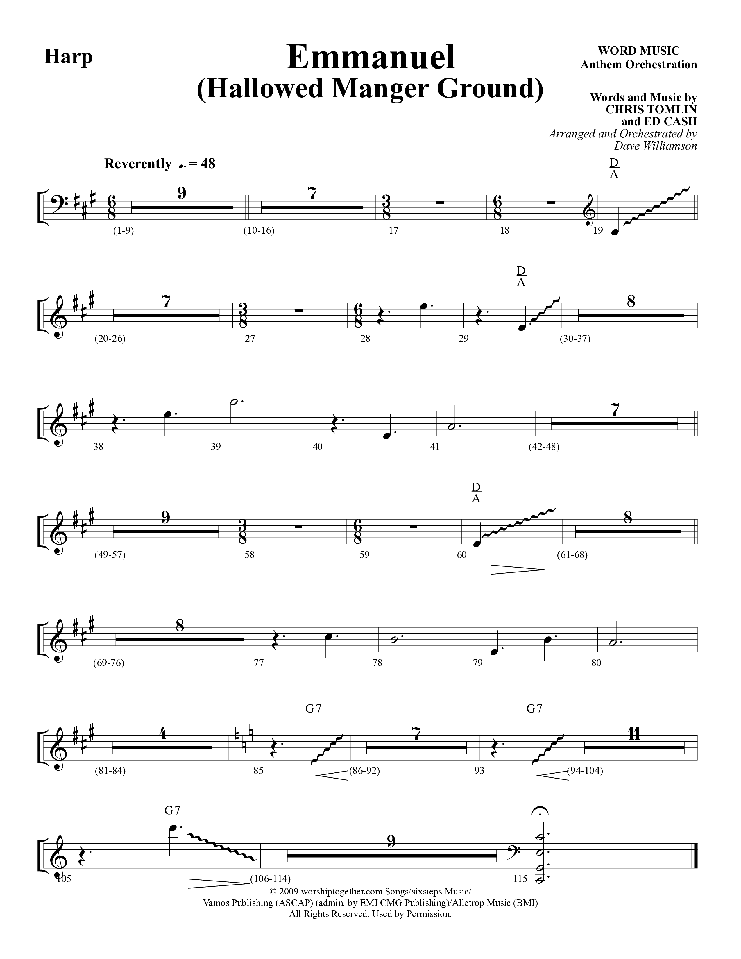 Emmanuel (Hallowed Manger Ground) (Choral Anthem SATB) Harp (Word Music Choral / Arr. Dave Williamson)