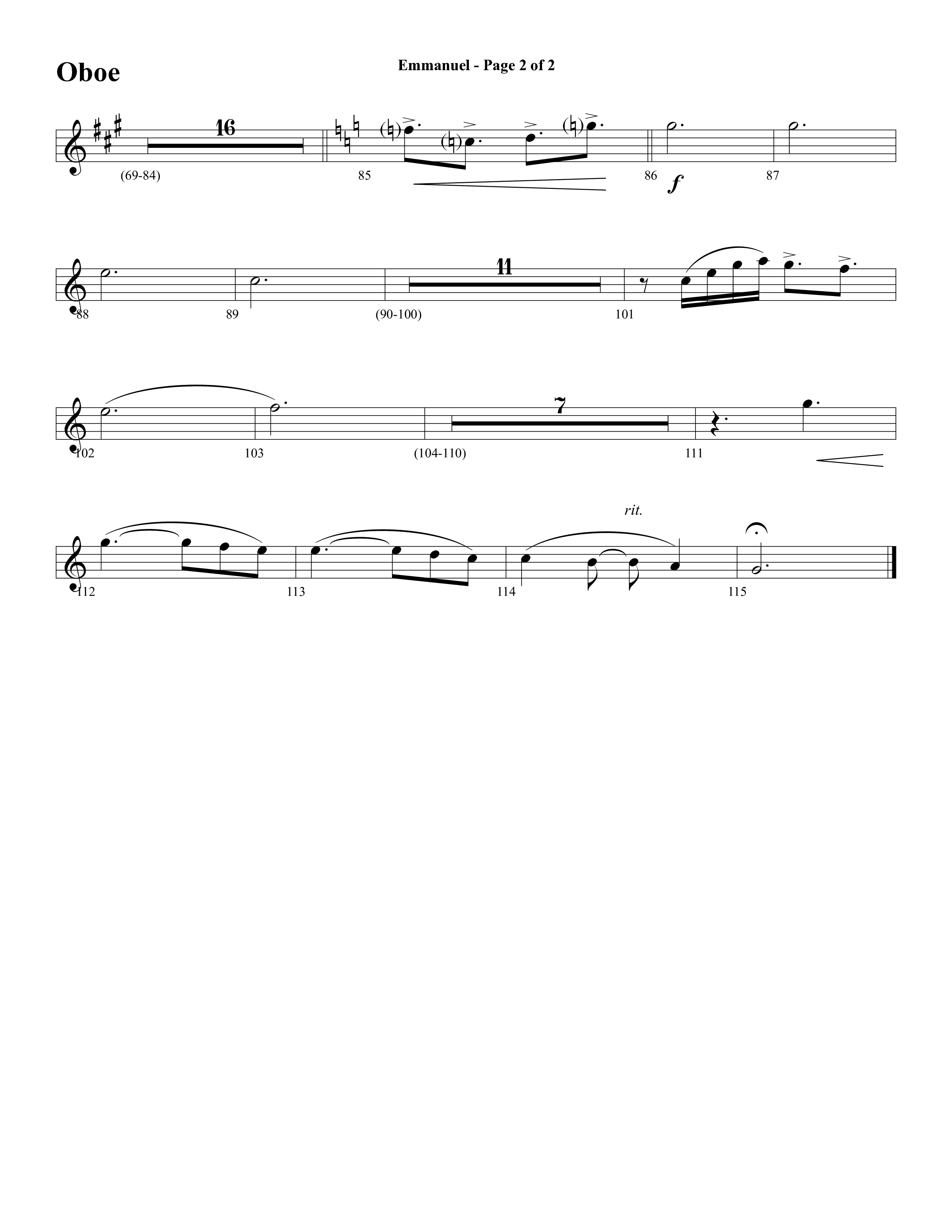 Emmanuel (Hallowed Manger Ground) (Choral Anthem SATB) Oboe (Word Music Choral / Arr. Dave Williamson)