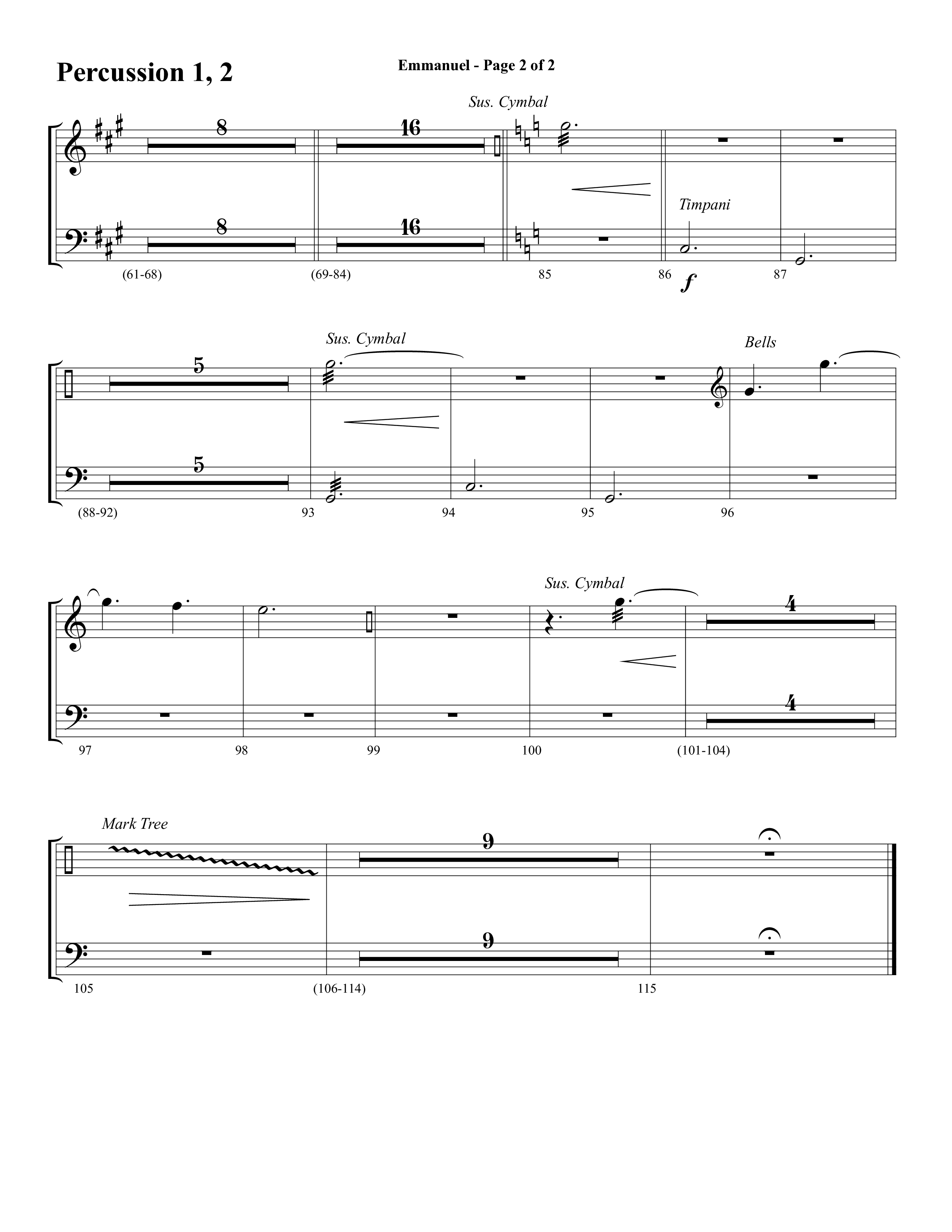Emmanuel (Hallowed Manger Ground) (Choral Anthem SATB) Percussion 1/2 (Word Music Choral / Arr. Dave Williamson)