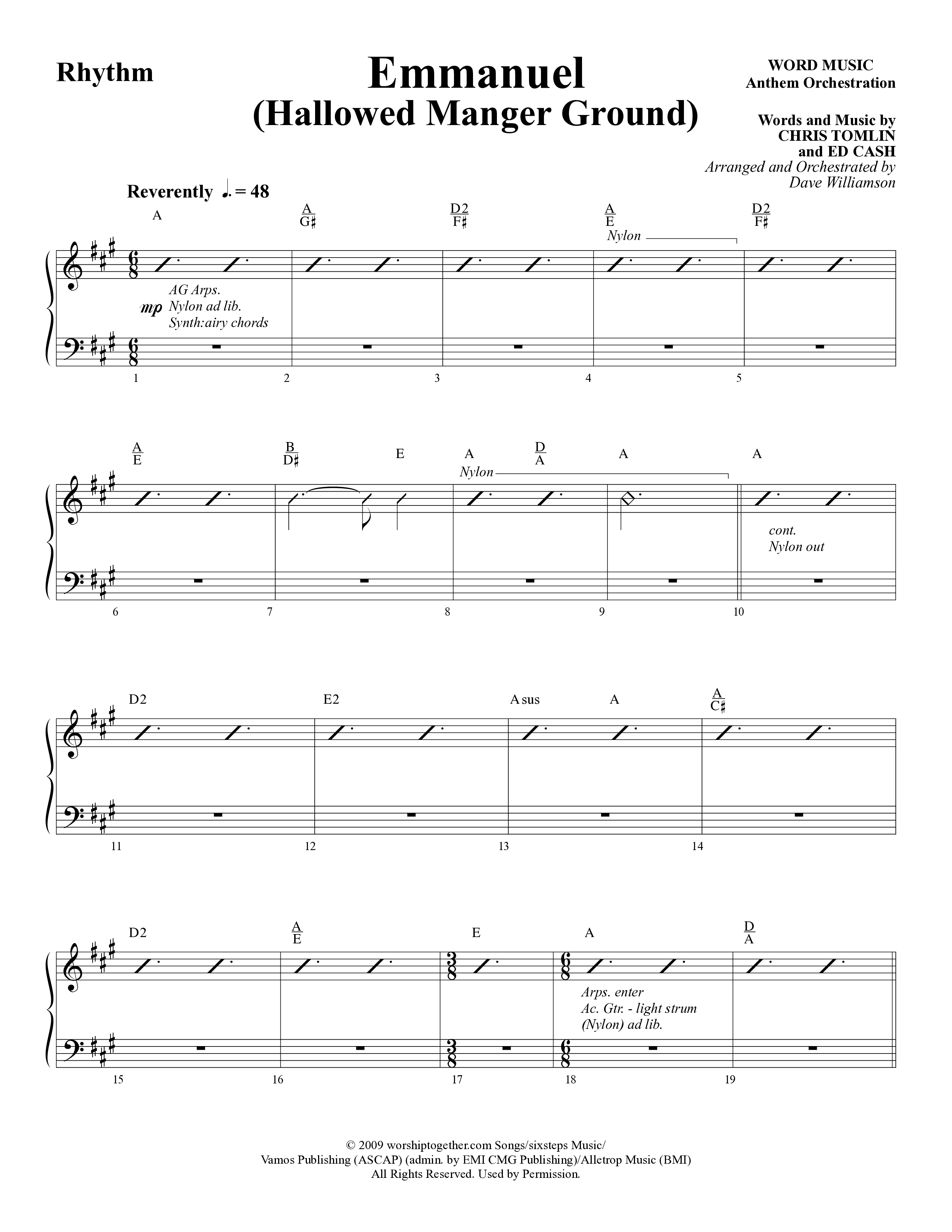 Emmanuel (Hallowed Manger Ground) (Choral Anthem SATB) Rhythm Chart (Word Music Choral / Arr. Dave Williamson)