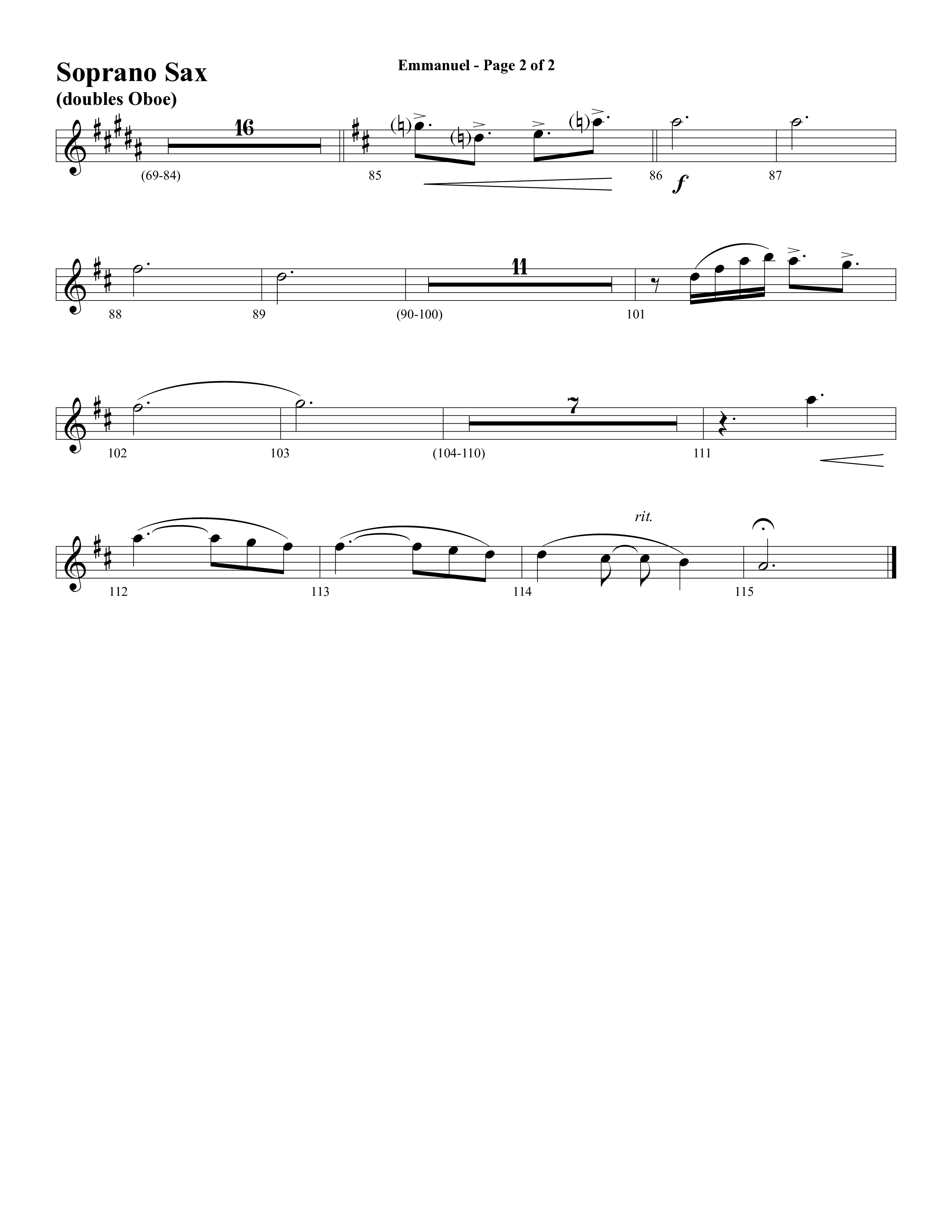 Emmanuel (Hallowed Manger Ground) (Choral Anthem SATB) Soprano Sax (Word Music Choral / Arr. Dave Williamson)