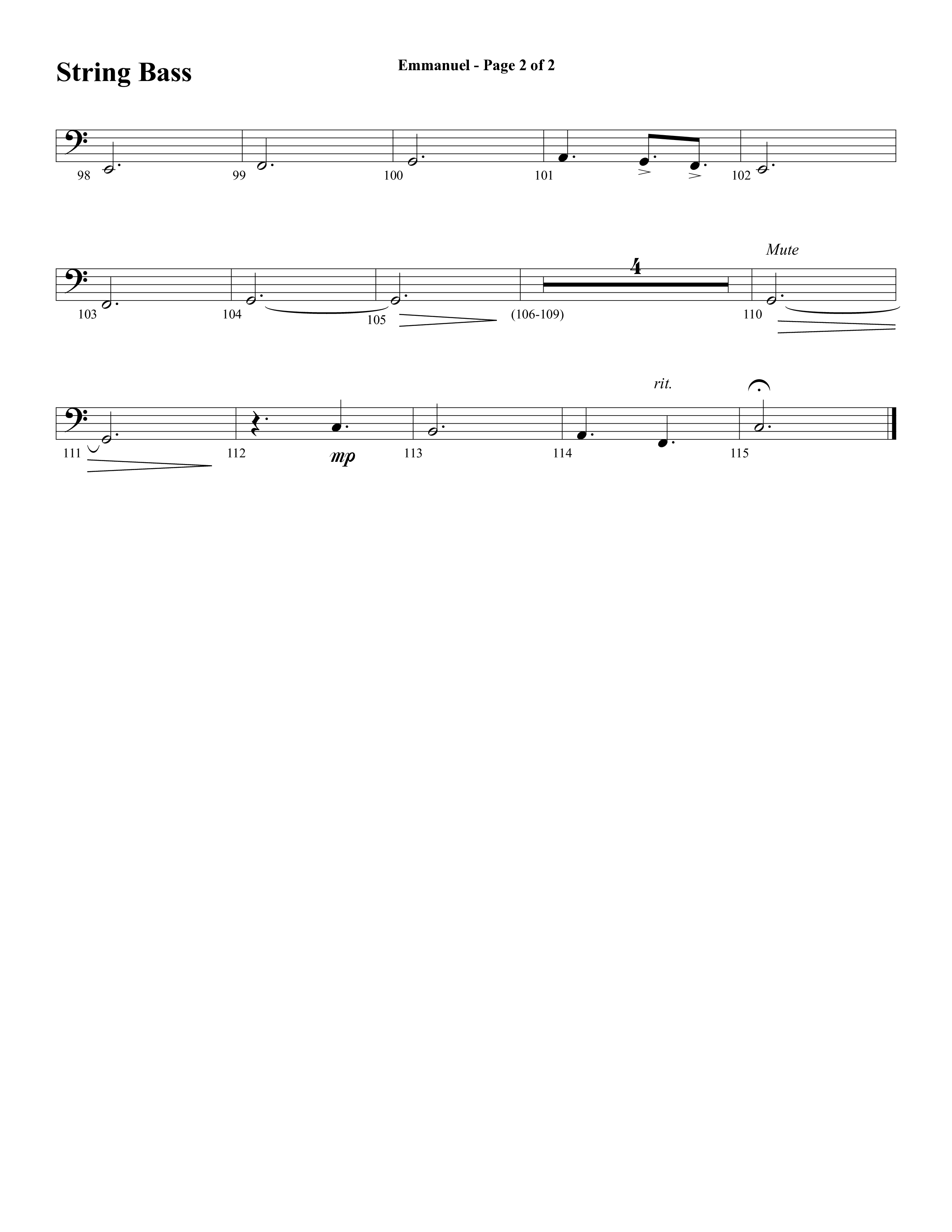 Emmanuel (Hallowed Manger Ground) (Choral Anthem SATB) String Bass (Word Music Choral / Arr. Dave Williamson)