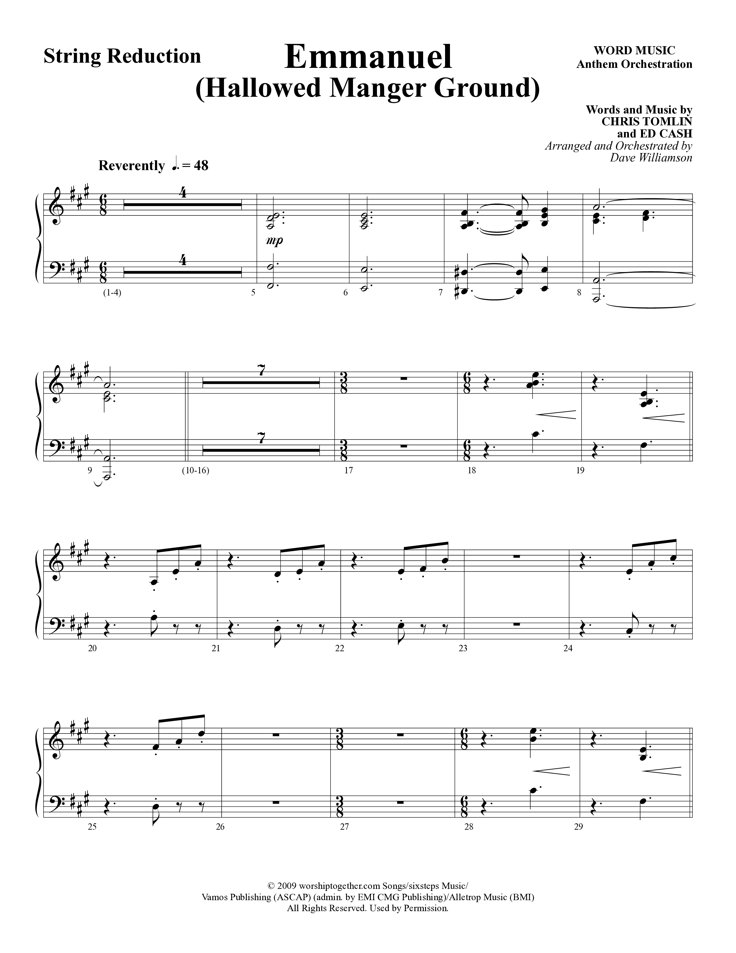 Emmanuel (Hallowed Manger Ground) (Choral Anthem SATB) String Reduction (Word Music Choral / Arr. Dave Williamson)