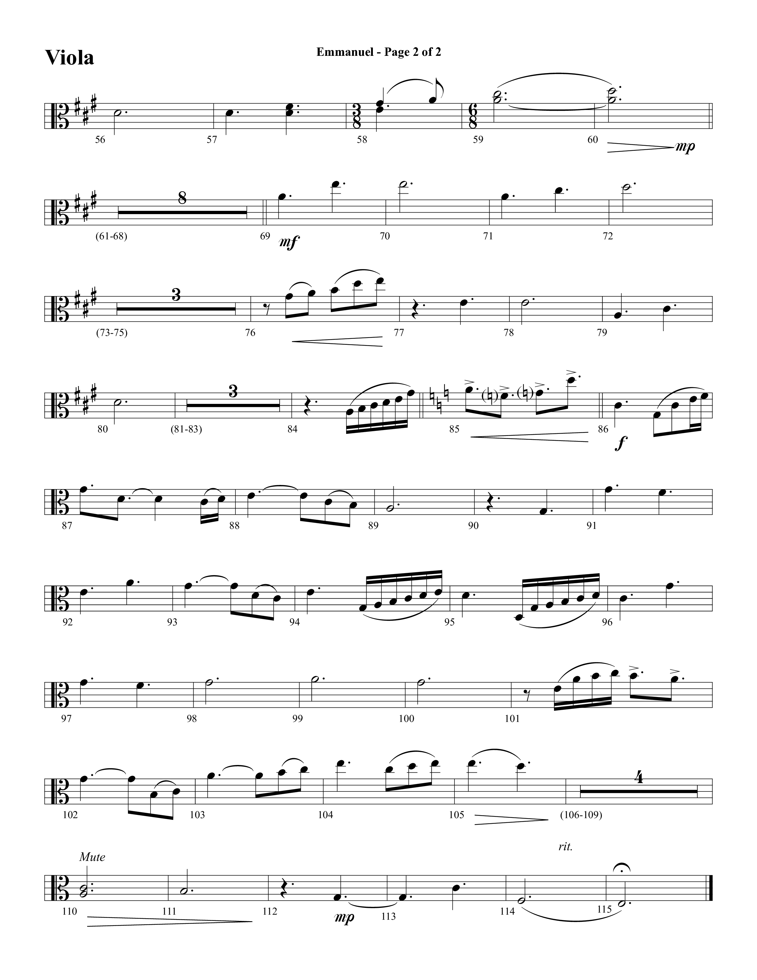 Emmanuel (Hallowed Manger Ground) (Choral Anthem SATB) Viola (Word Music Choral / Arr. Dave Williamson)