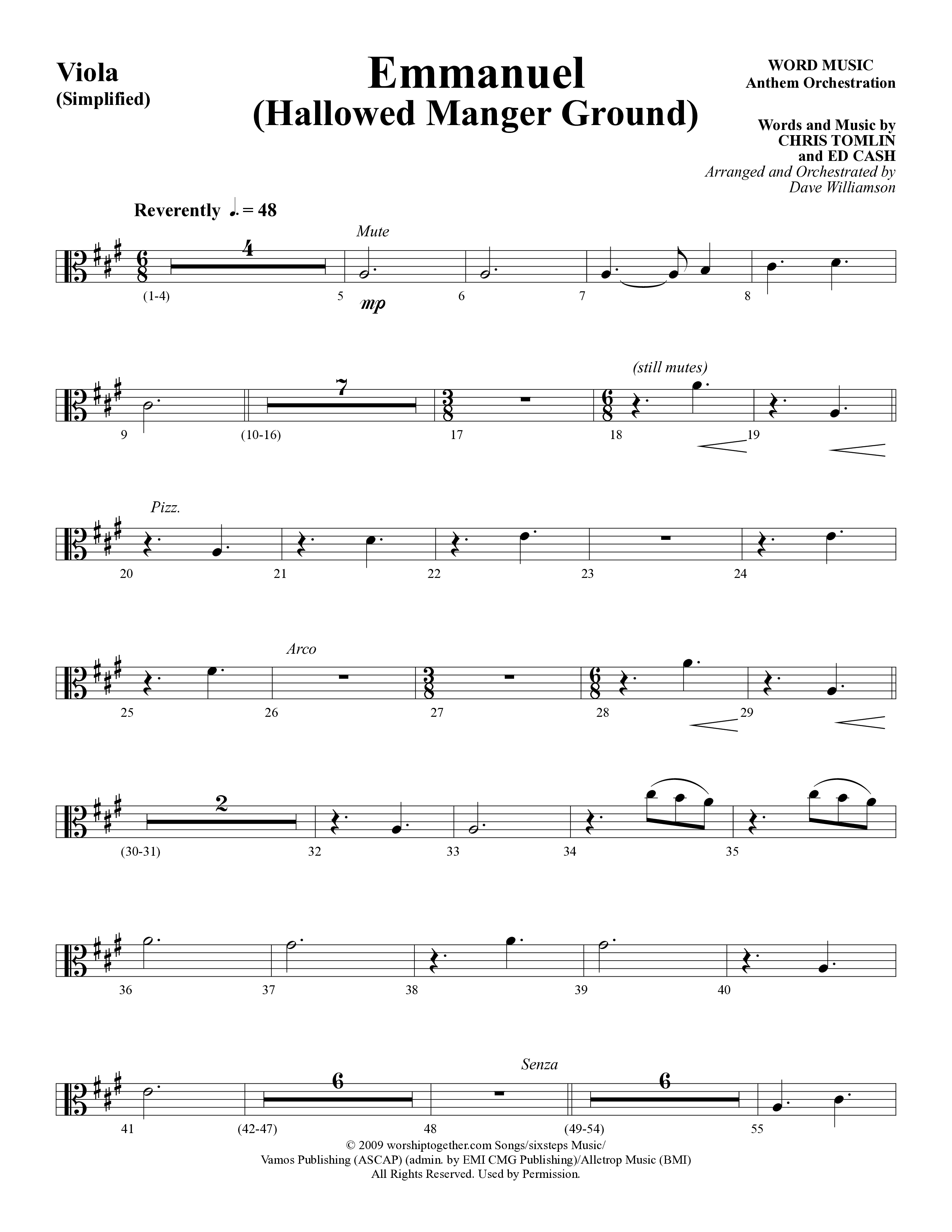 Emmanuel (Hallowed Manger Ground) (Choral Anthem SATB) Viola (Word Music Choral / Arr. Dave Williamson)
