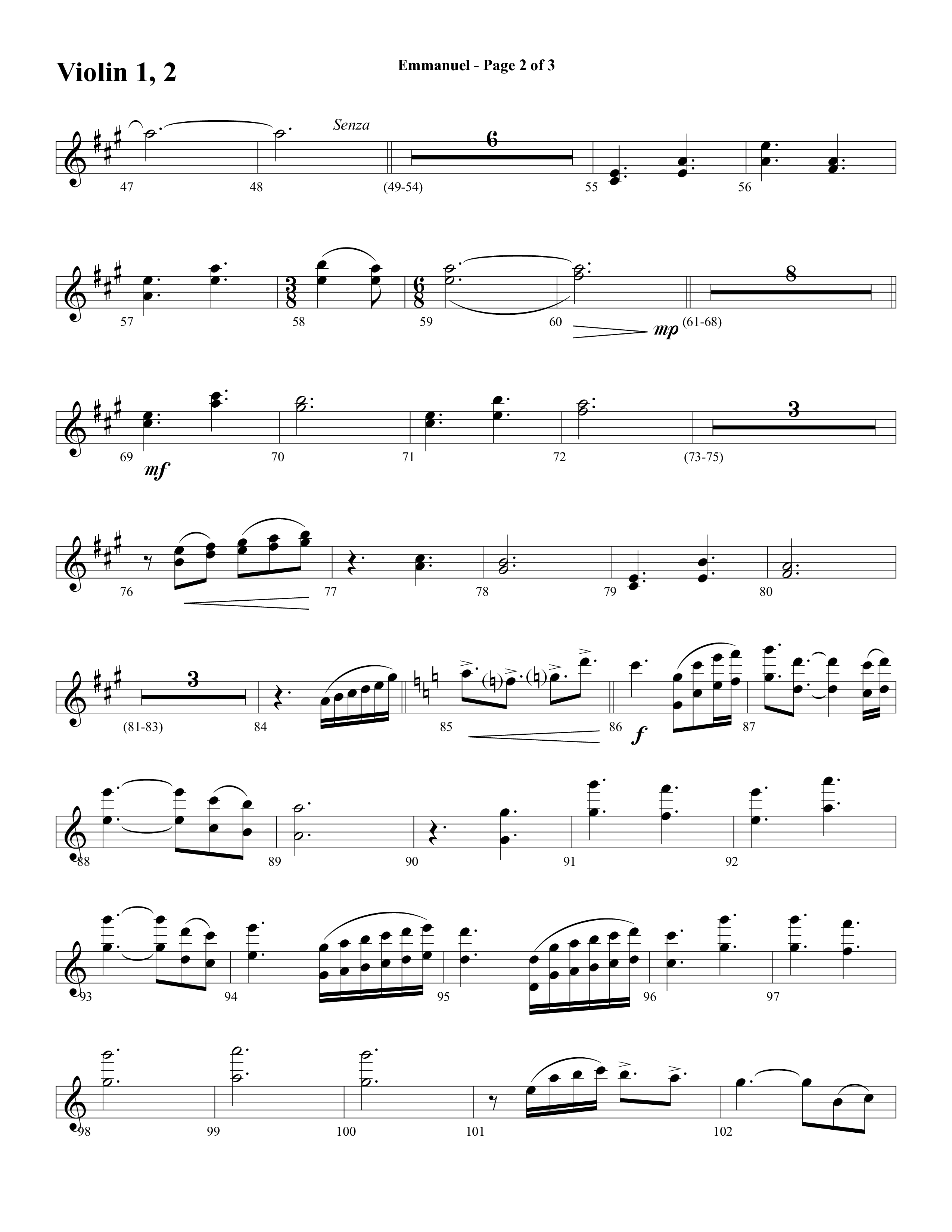 Emmanuel (Hallowed Manger Ground) (Choral Anthem SATB) Violin 1/2 (Word Music Choral / Arr. Dave Williamson)